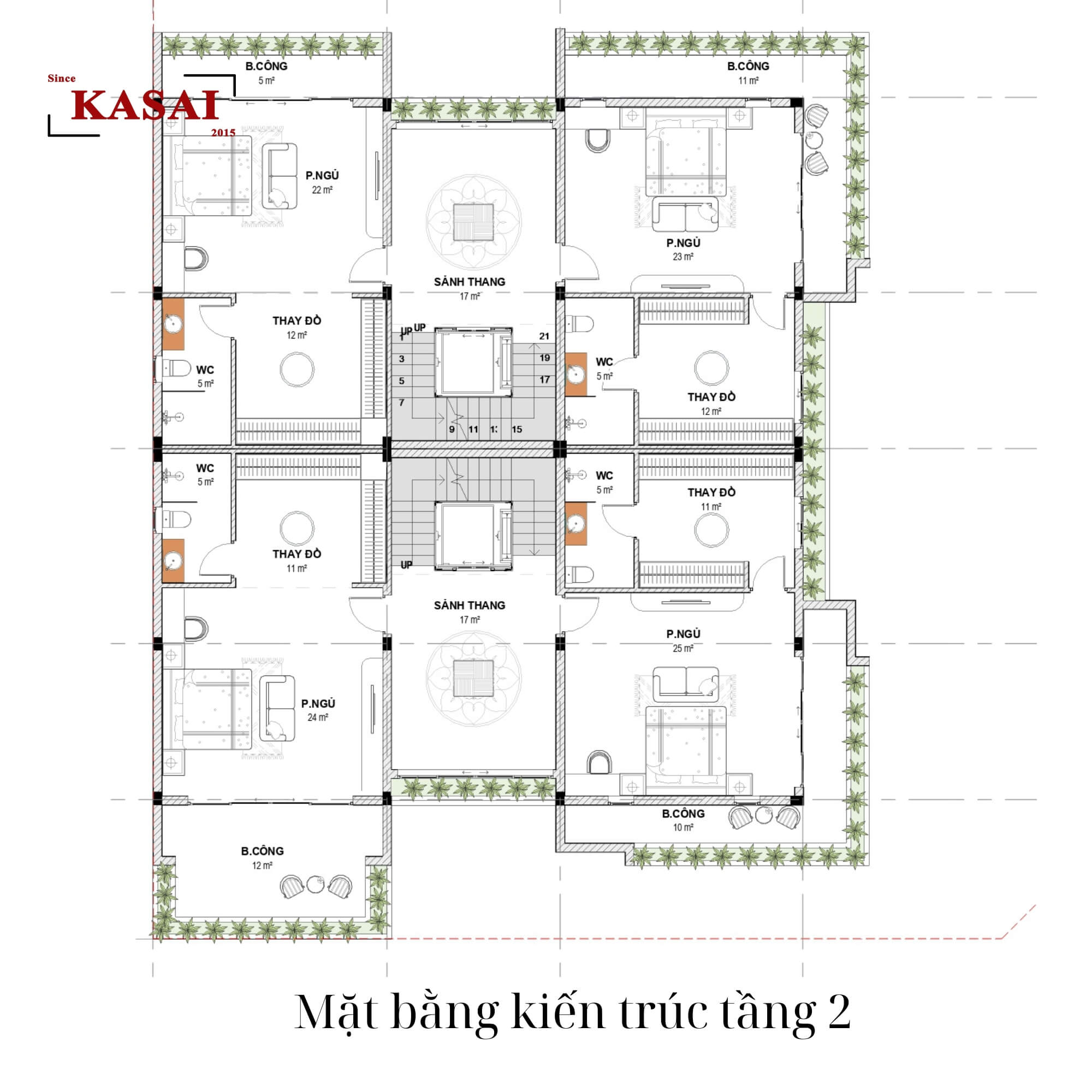 Bản vẽ mặt bằng tầng 2 thiết kế Villa