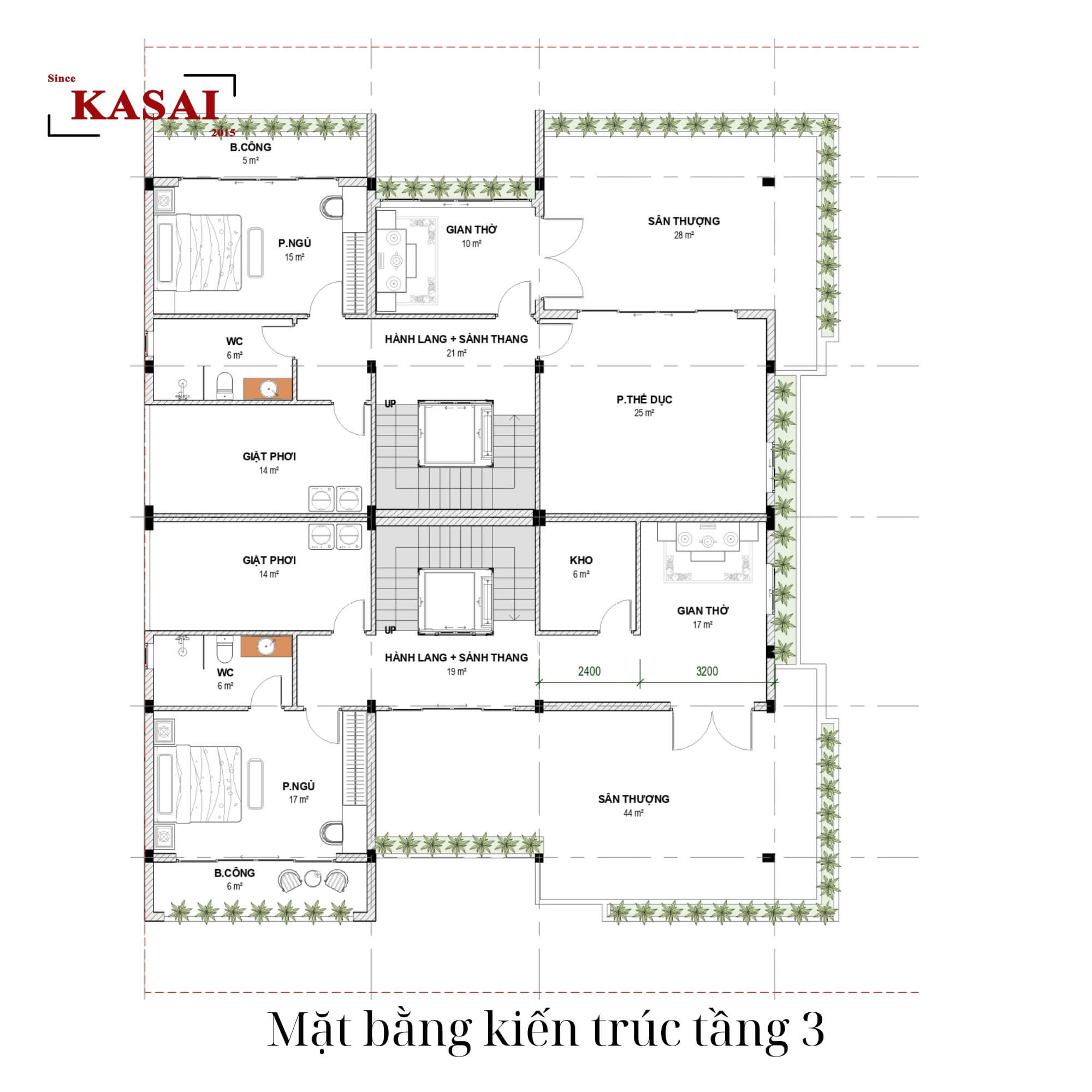 Bản vẽ mặt bằng tầng 3 thiết kế Villa