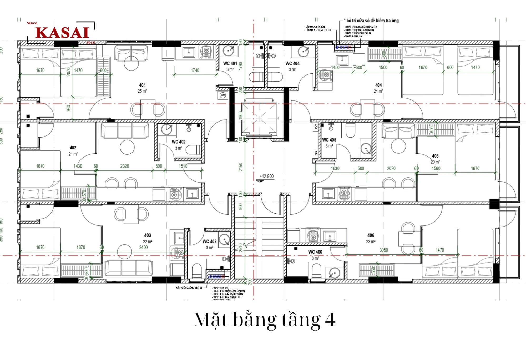 Bản vẽ mặt bằng tầng 4 thiết kế căn hộ Đà Nẵng
