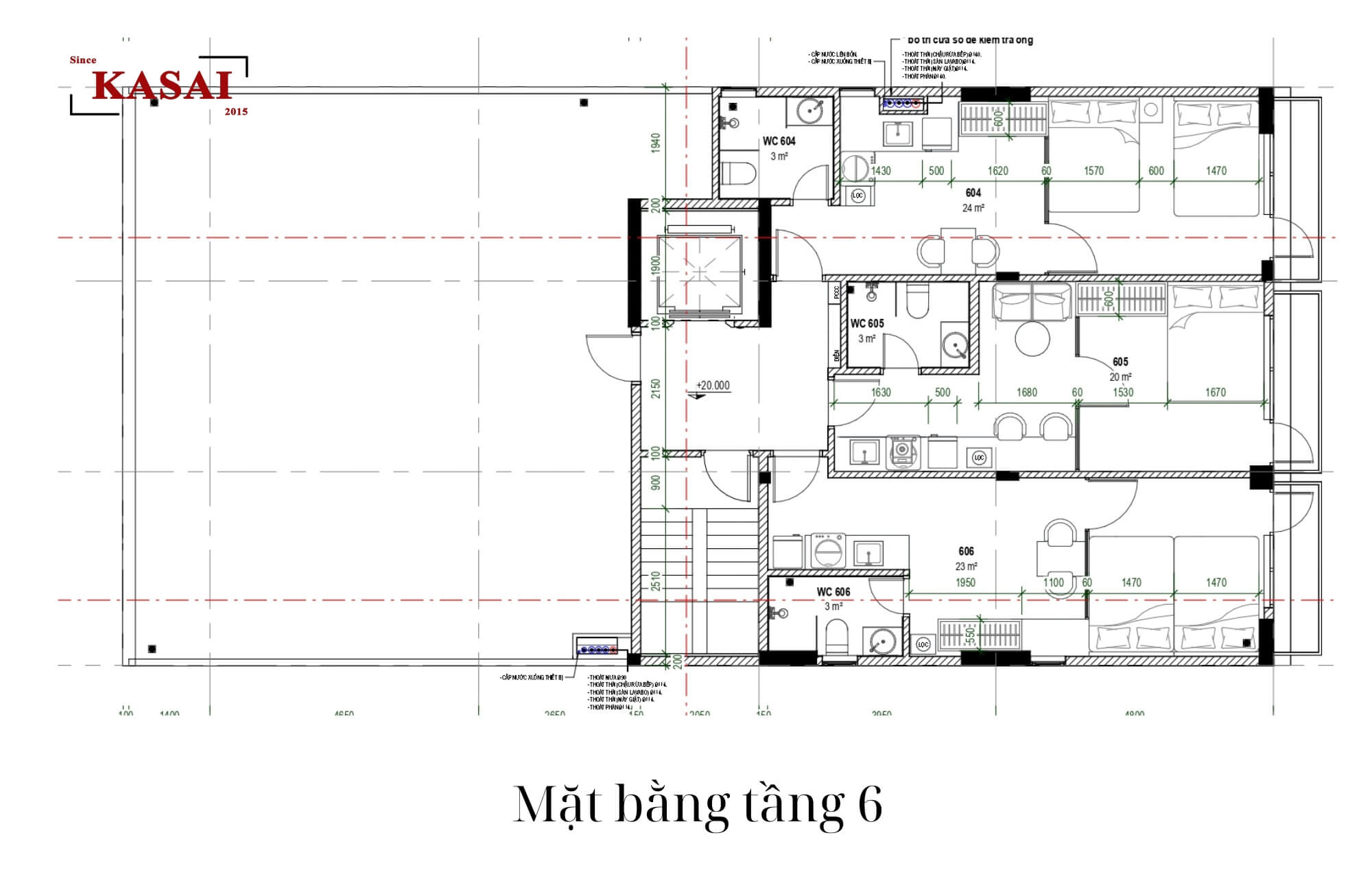 Bản vẽ mặt bằng tầng 6 thiết kế căn hộ Đà Nẵng