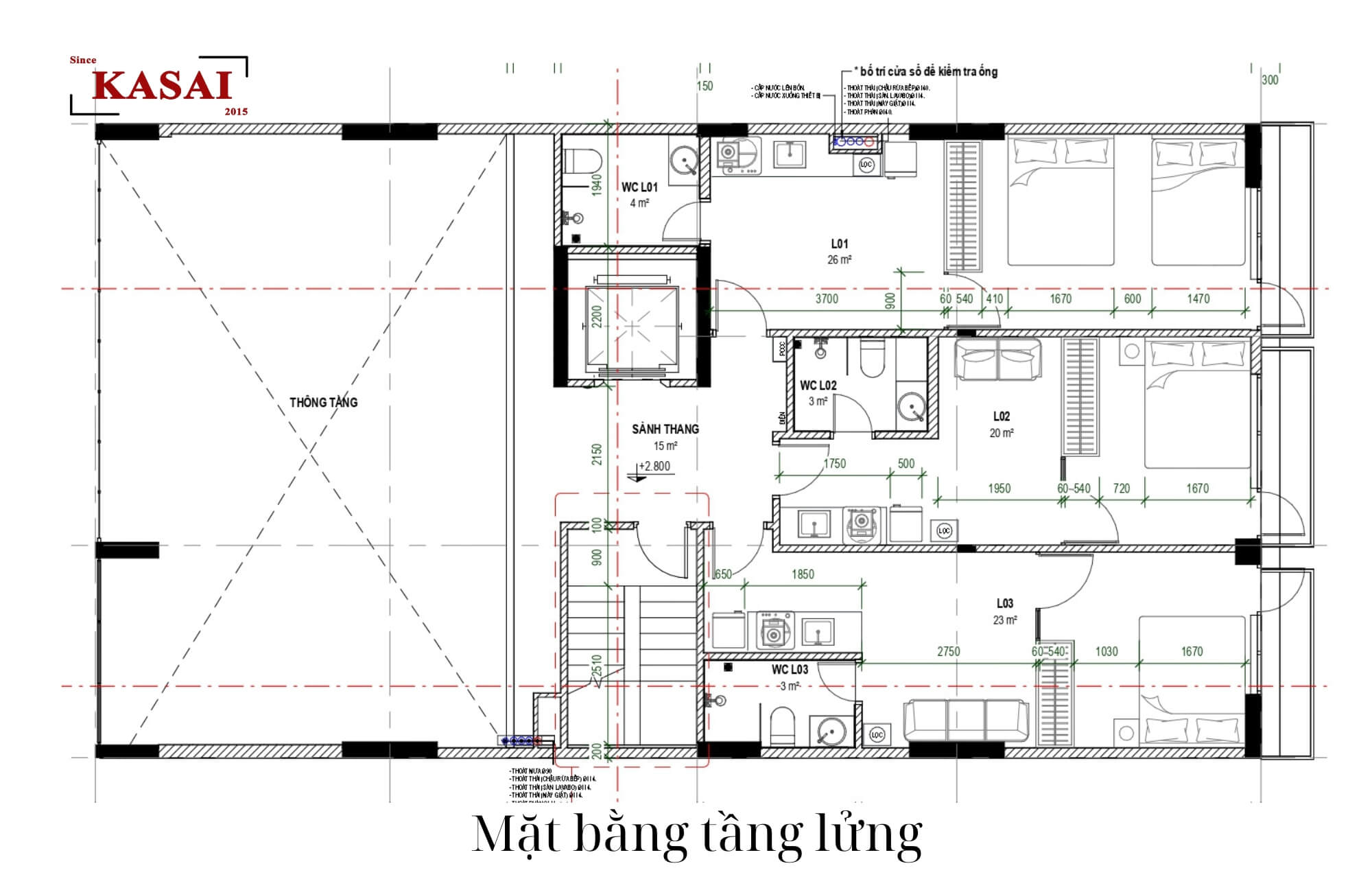 Bản vẽ mặt bằng tầng lửng thiết kế căn hộ Đà Nẵng
