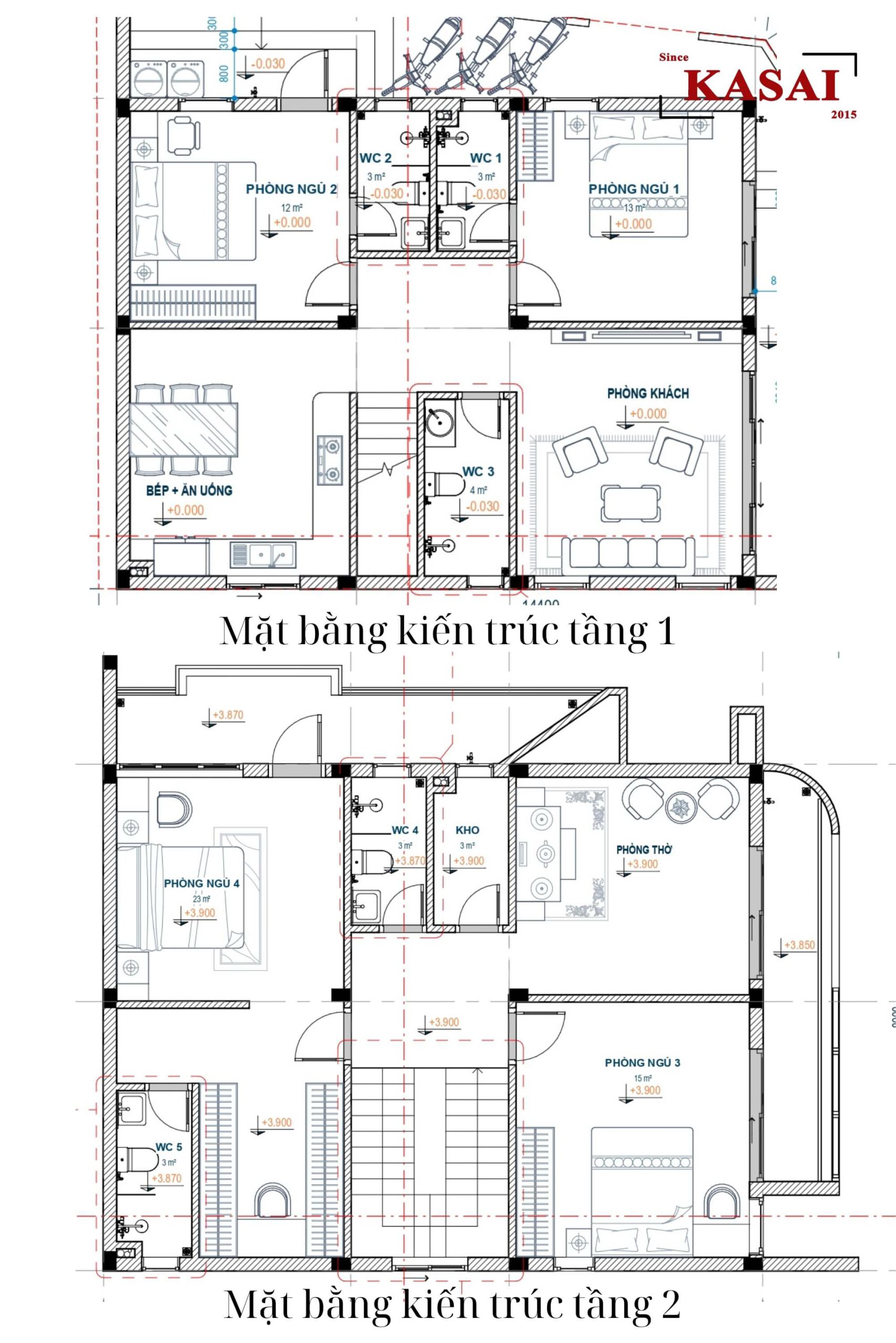 Bản vẽ thiết kế nhà 2 tầng 9x12m