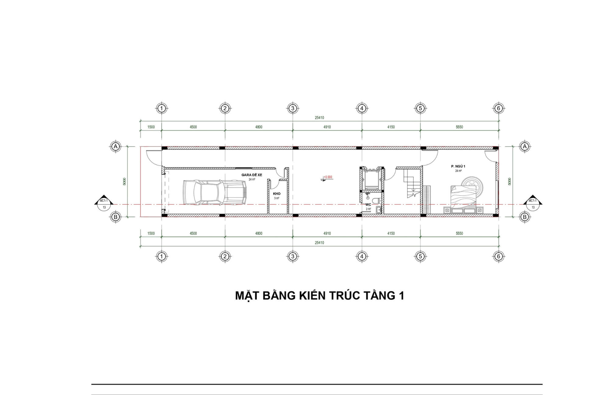 Bản vẽ tầng 1 thiết kế căn hộ 5 tầng