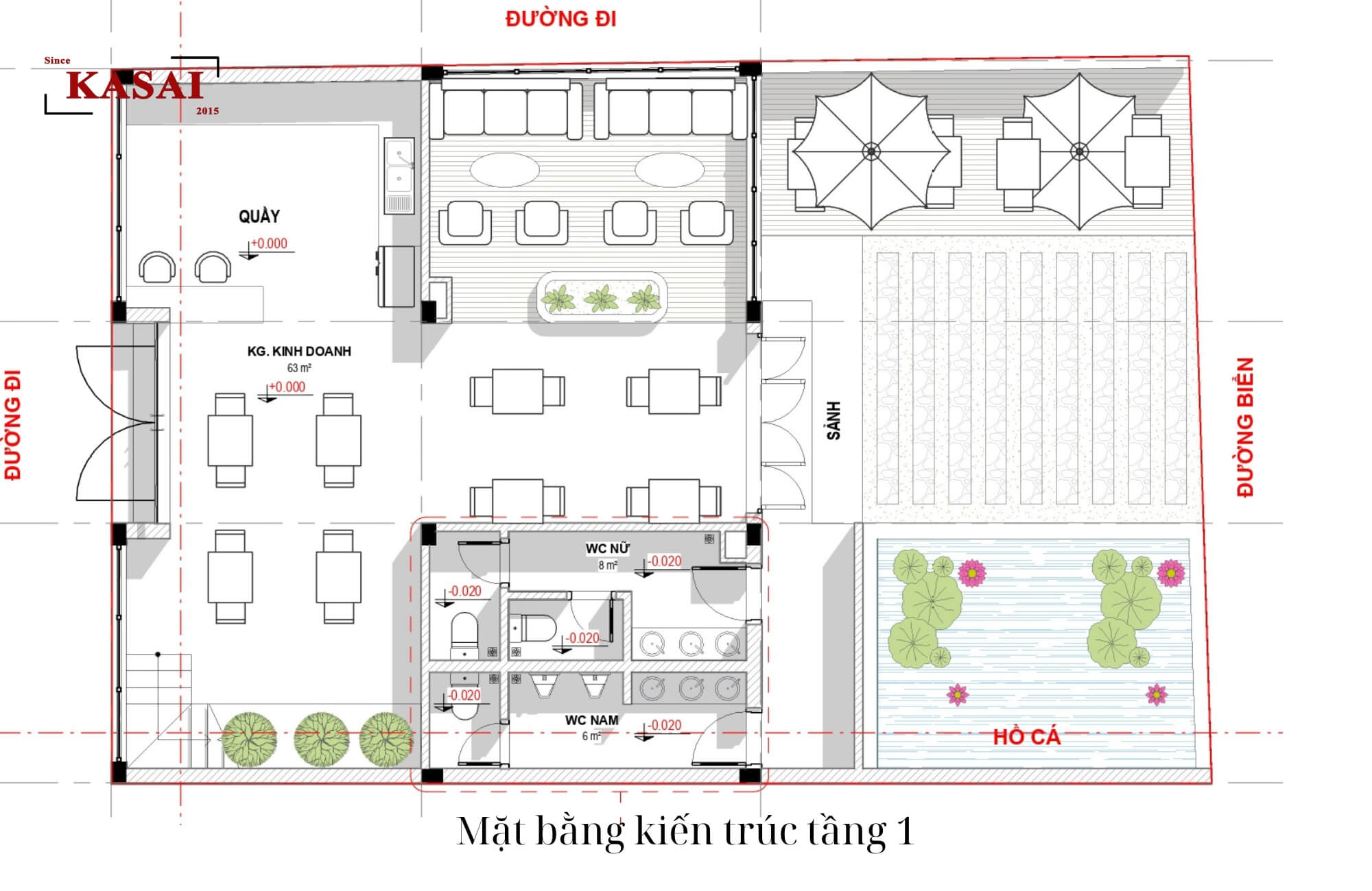 Bản vẽ tầng 1 thiết kế khách sạn mặt tiền 10mx15m