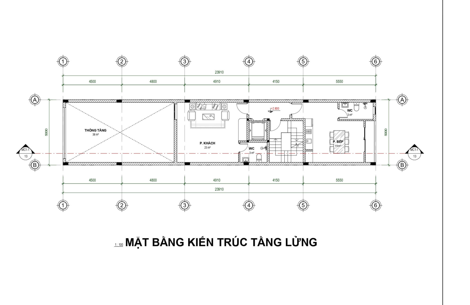 Bản vẽ tầng lửng thiết kế căn hộ 5 tầng