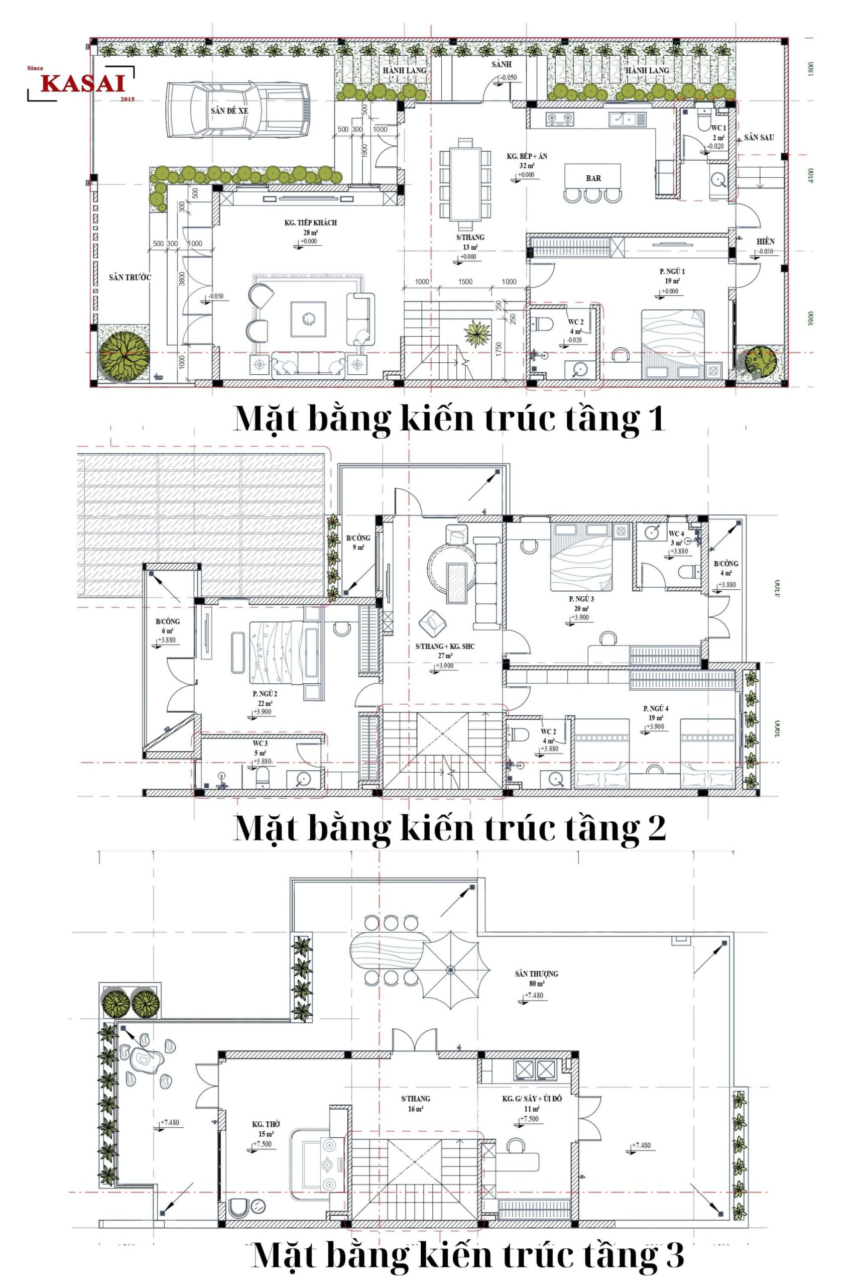 Bản vẽ thiết kế biệt thự tại Đà Nẵng 3 tầng