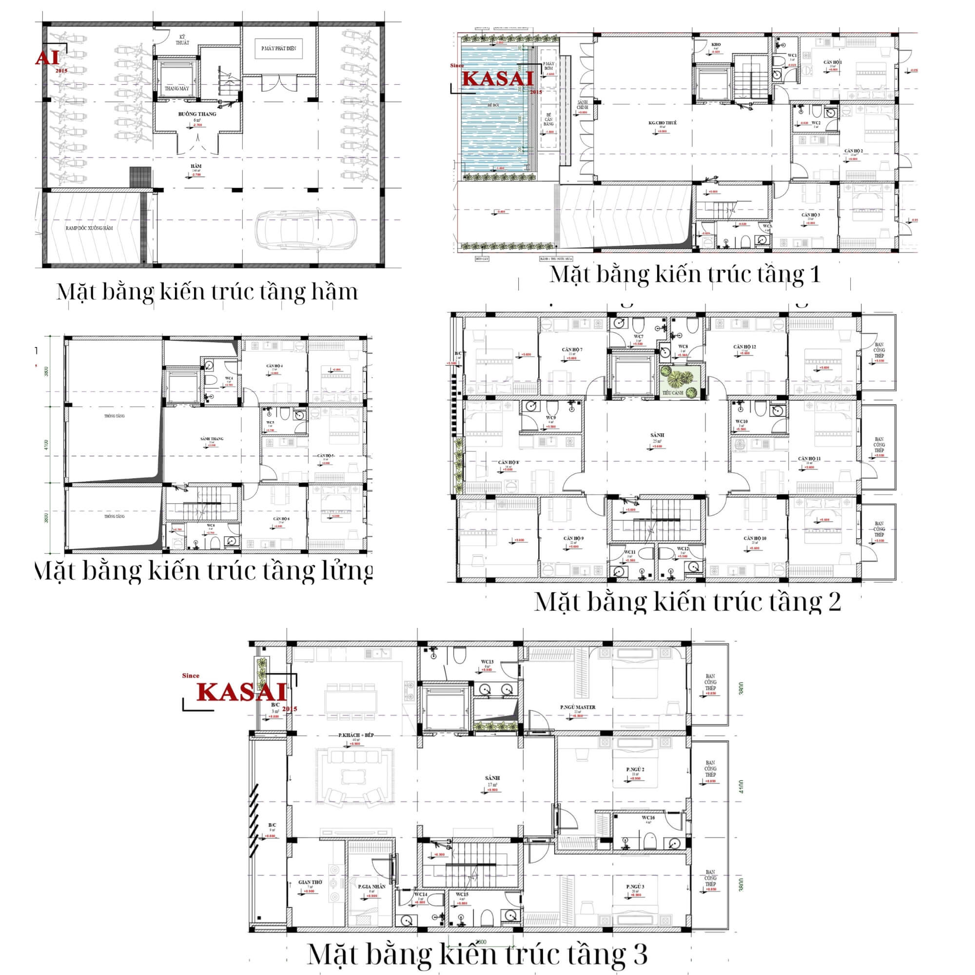 Bản vẽ thiết kế căn hộ cho thuê 4 tầng Đà Nẵng