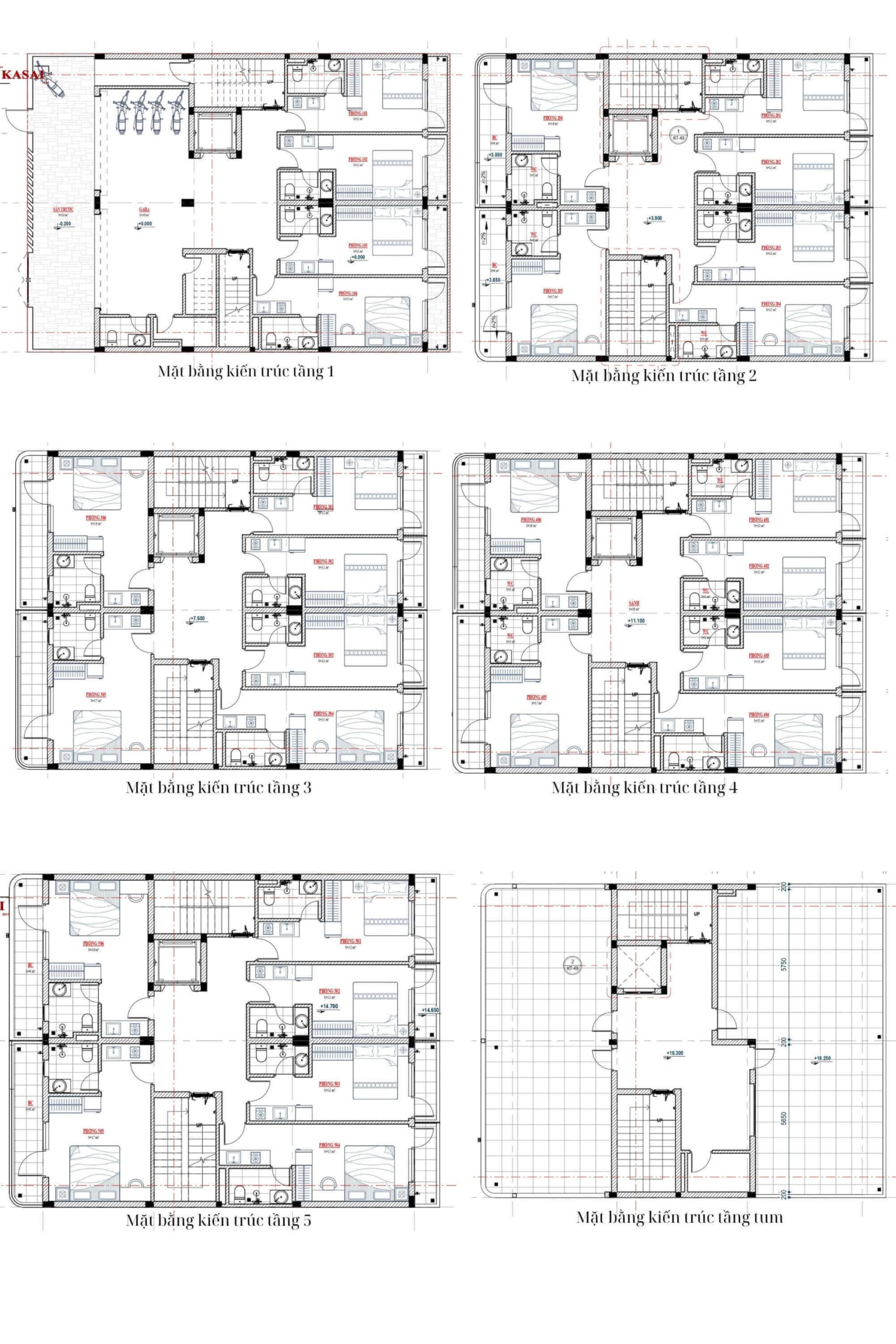 Bản vẽ thiết kế căn hộ cho thuê 5 tầng Đà Nẵng