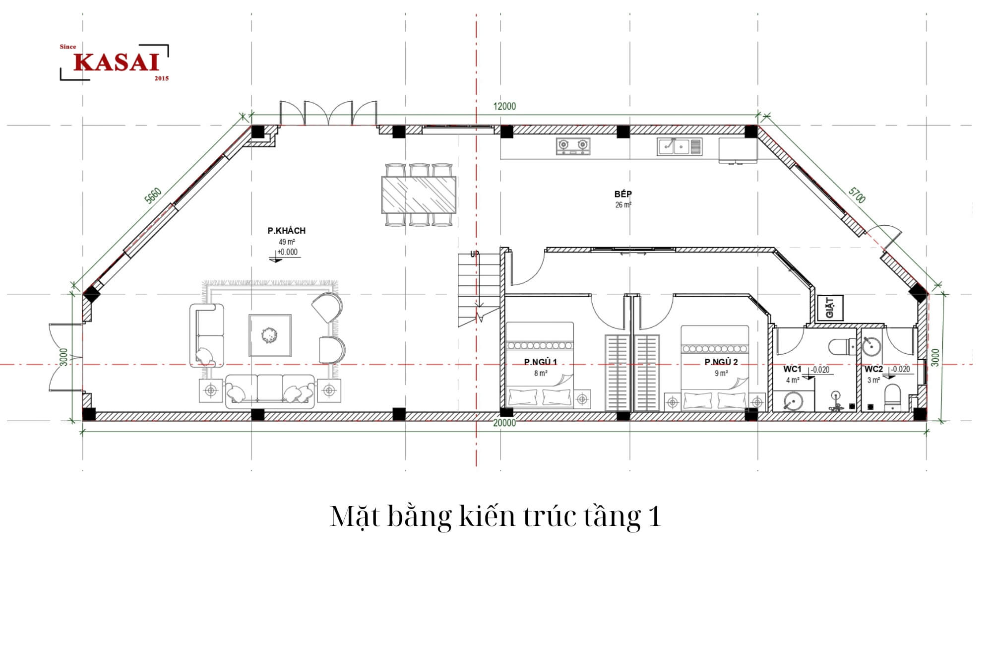 Bản vẽ thiết kế tầng 1 biệt thự 3 tầng