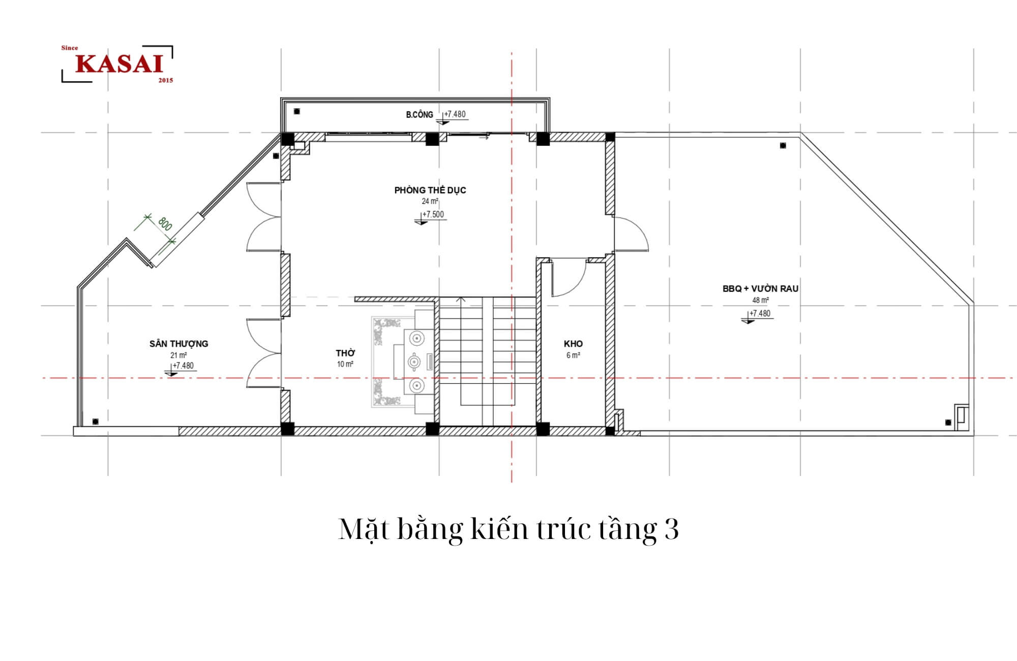 Bản vẽ thiết kế tầng 3 biệt thự 3 tầng