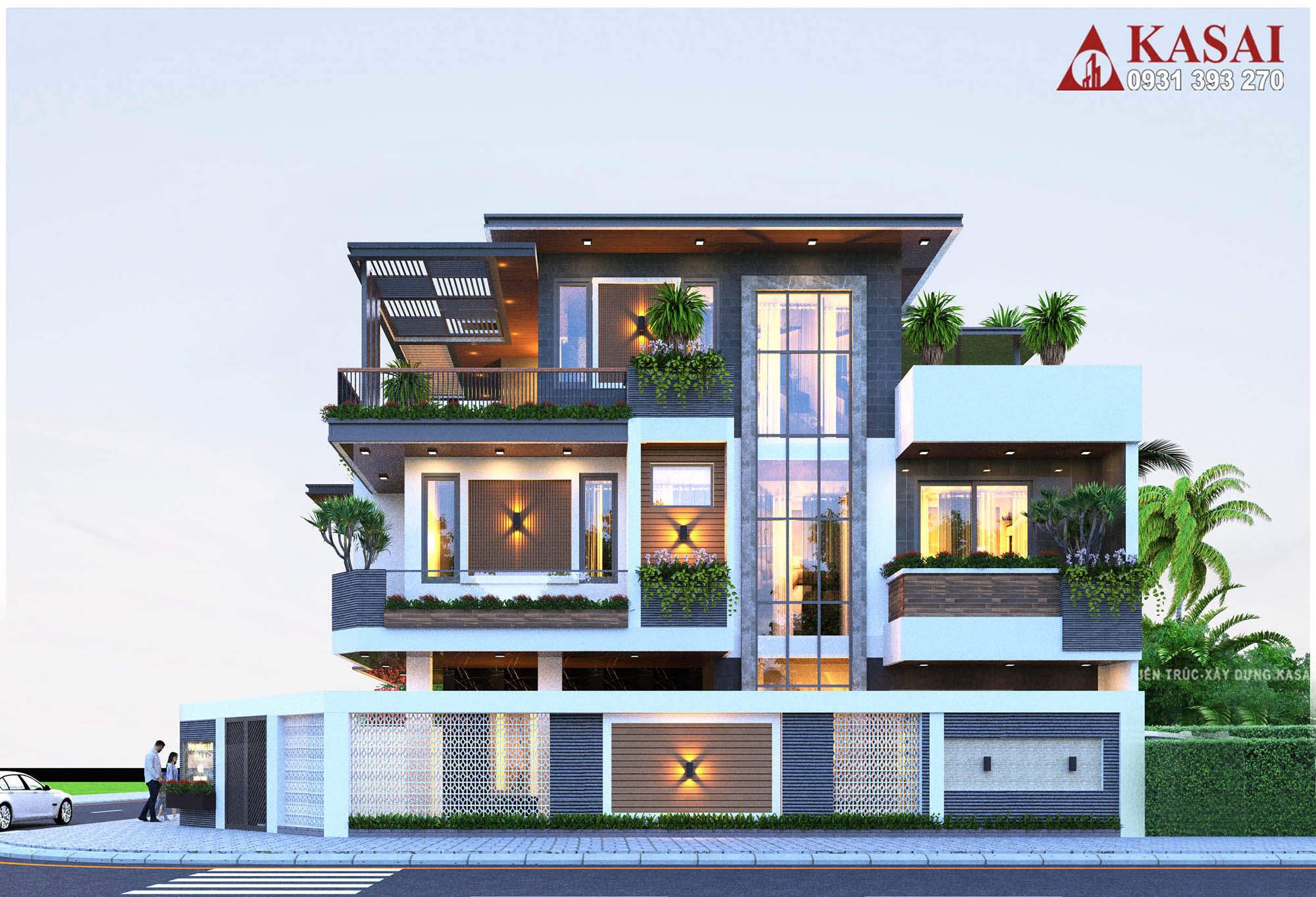 Biệt thự 3 tầng hiện đại mái bằng