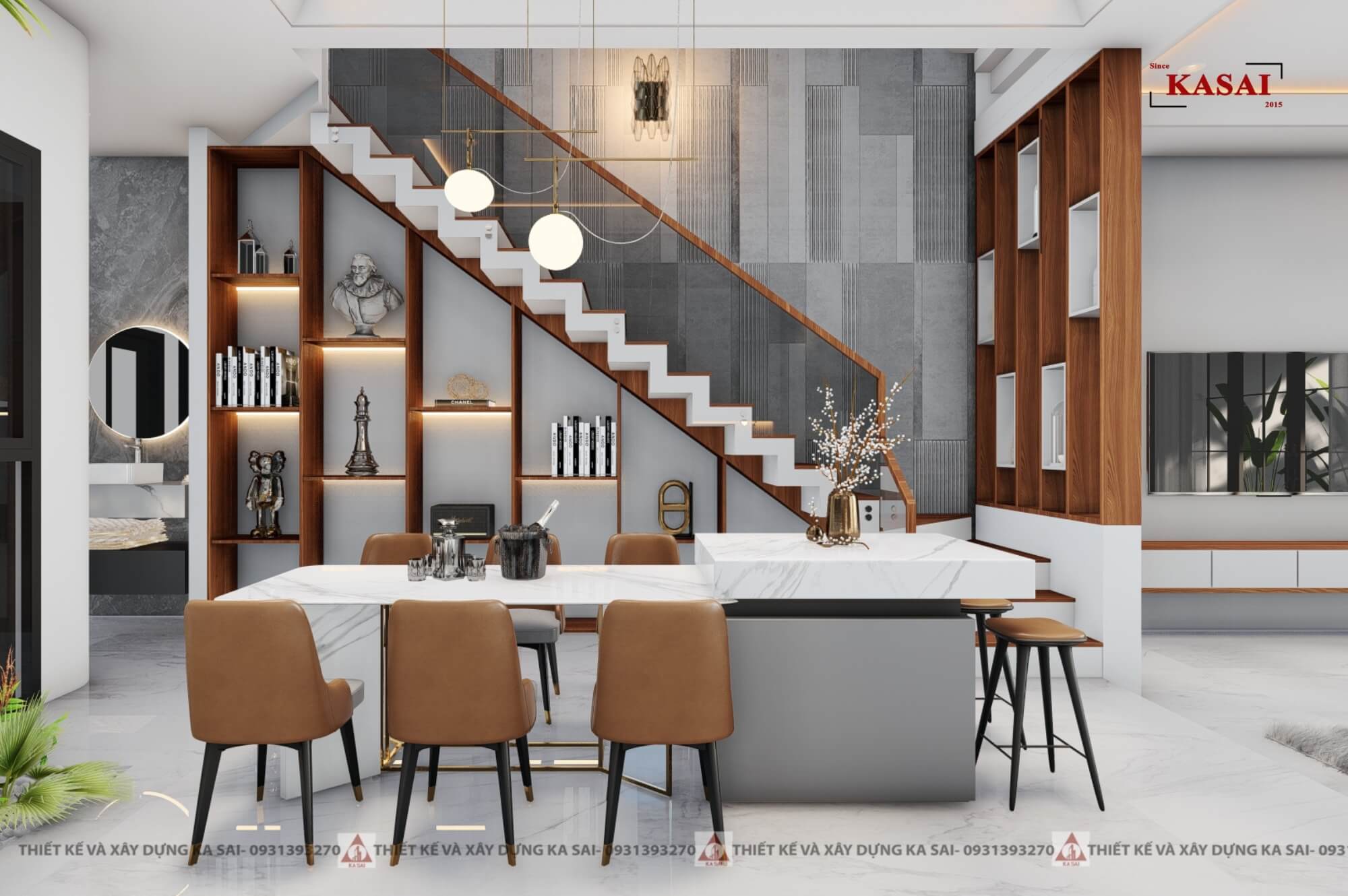 Cầu thang nhà ống 3 tầng tân cổ điển