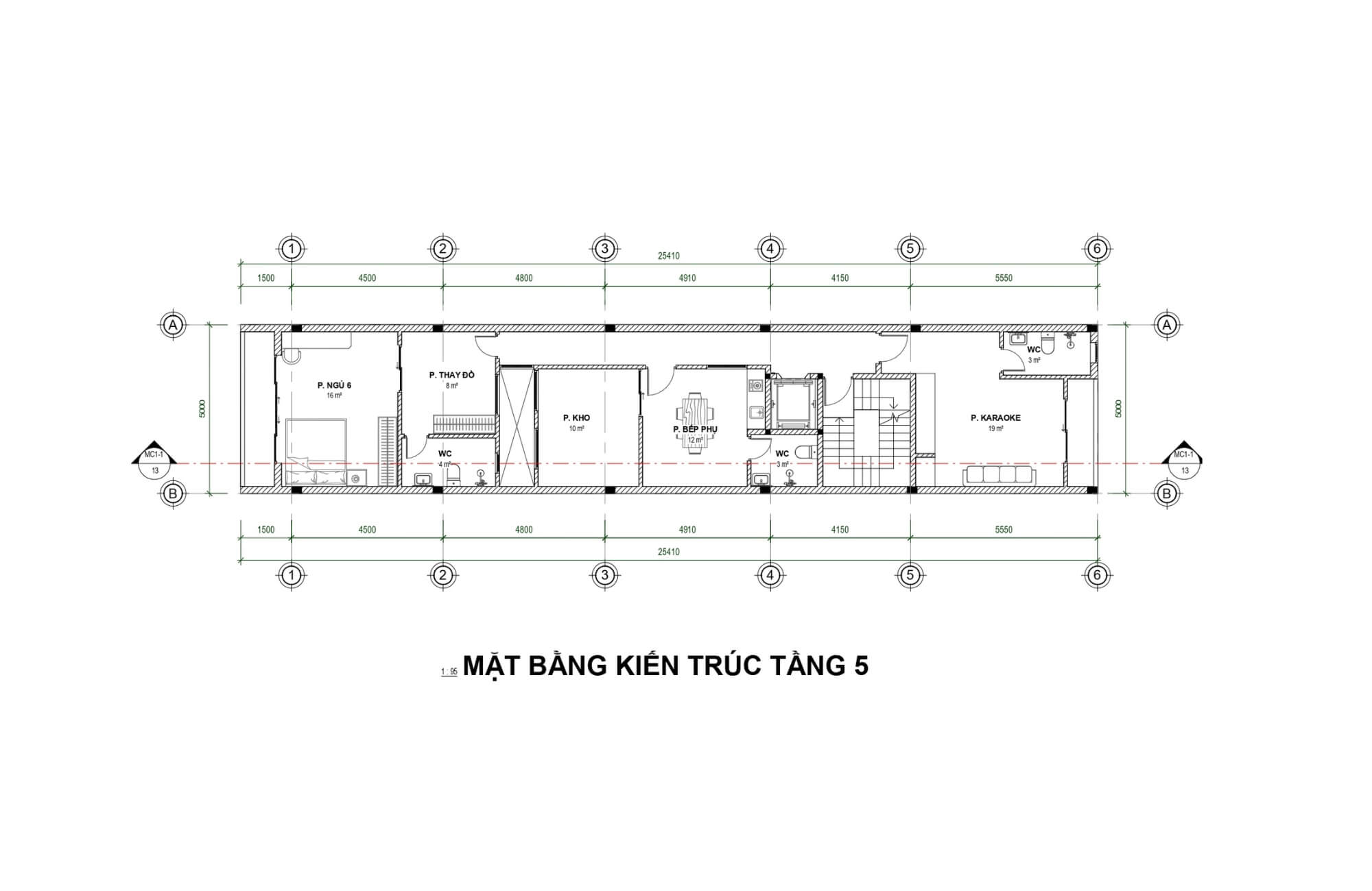 Bản vẽ tầng 5 thiết kế căn hộ 5 tầng