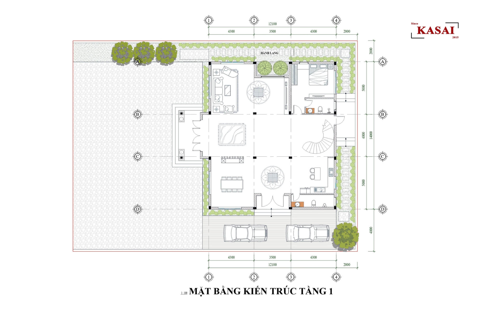 Mặt bằng tầng 1 biệt thự 3 tầng tân cổ điển
