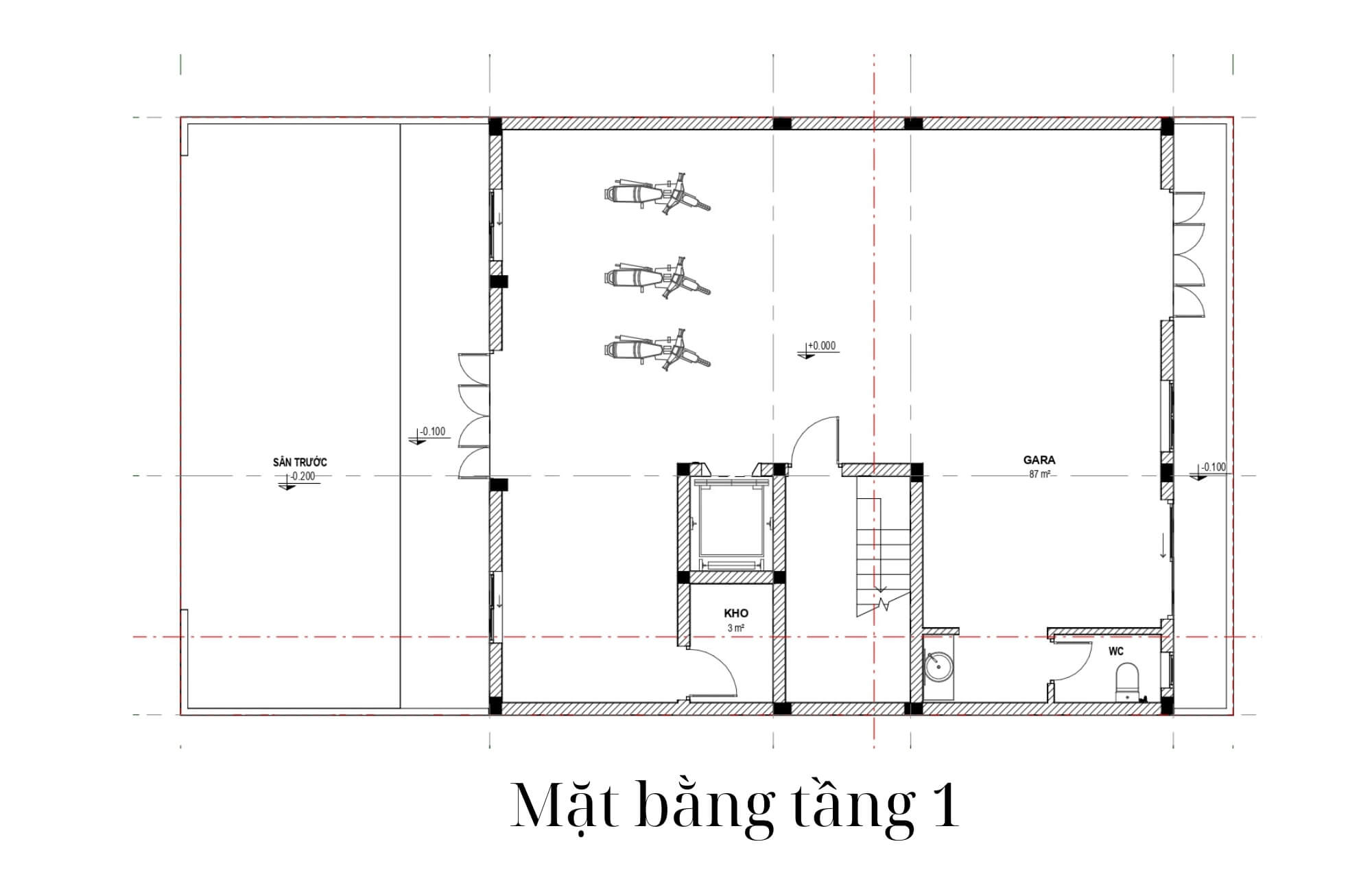 Mặt bằng tầng 1 thiết kế khách sạn 10x20m