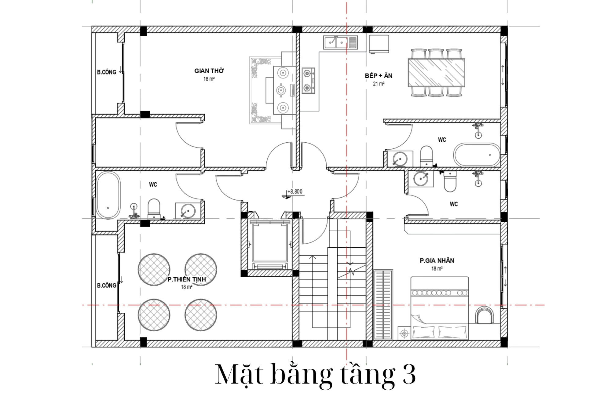 Mặt bằng tầng 2 thiết kế khách sạn 10x20m