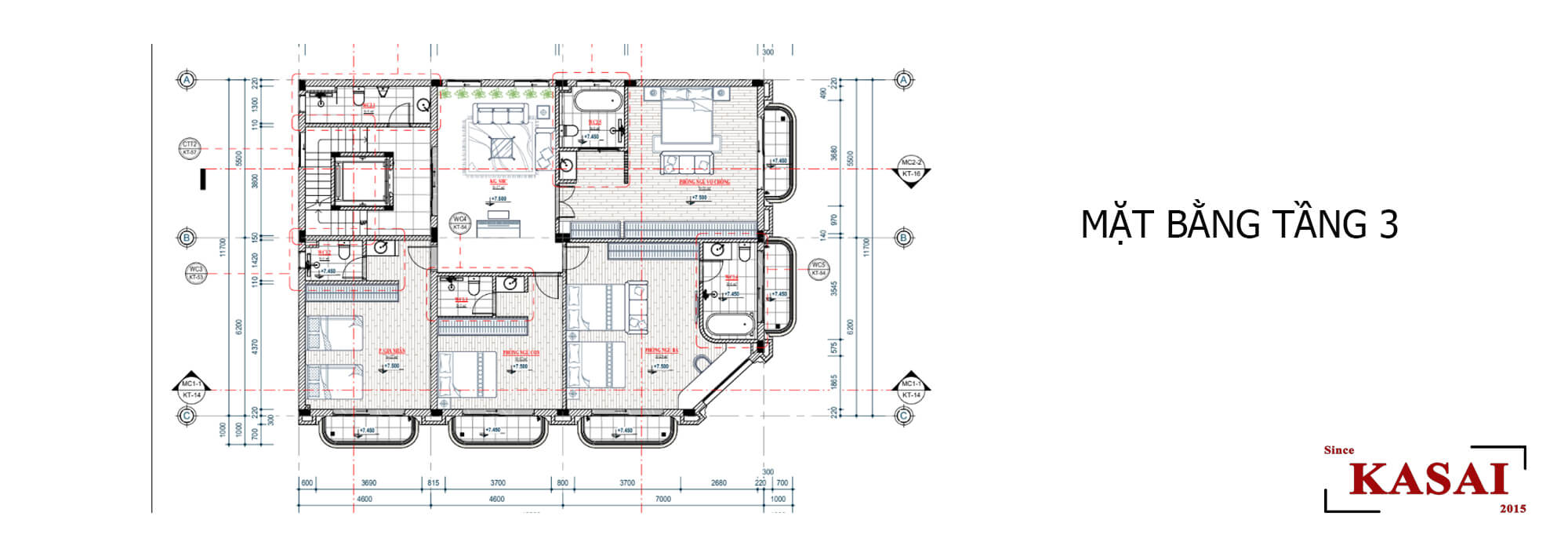 Mặt bằng tầng 3 thiết kế Apartment