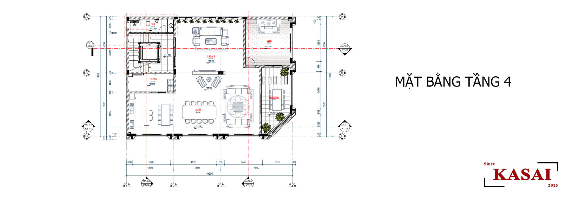 Mặt bằng tầng 4 thiết kế Apartment