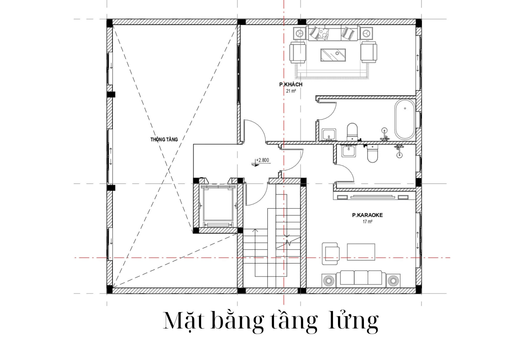 Mặt bằng tầng lửng thiết kế khách sạn 10x20m