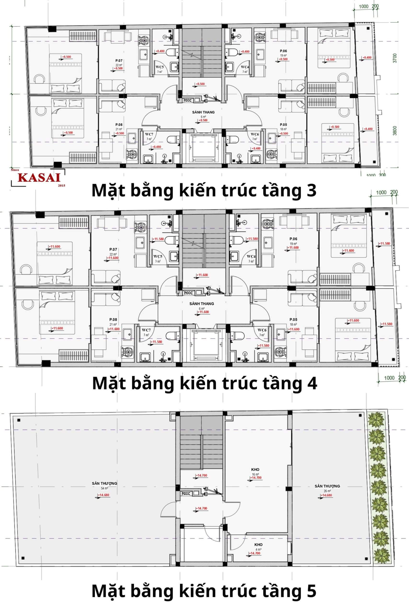 Mặt bằng thiết kế căn hộ cho thuê có hồ bơi 5 tầng