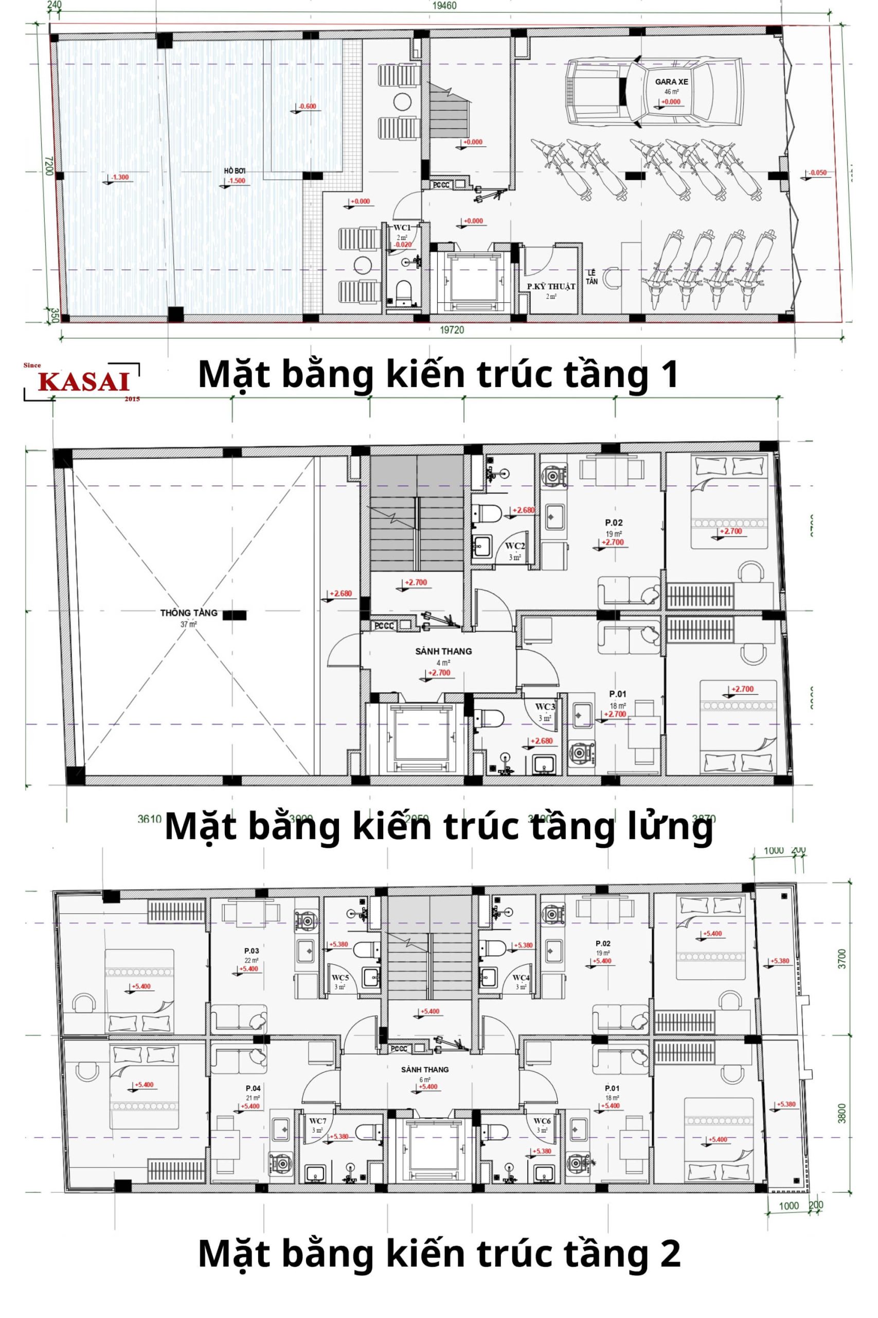 Mặt bằng thiết kế căn hộ cho thuê có hồ bơi 5 tầng