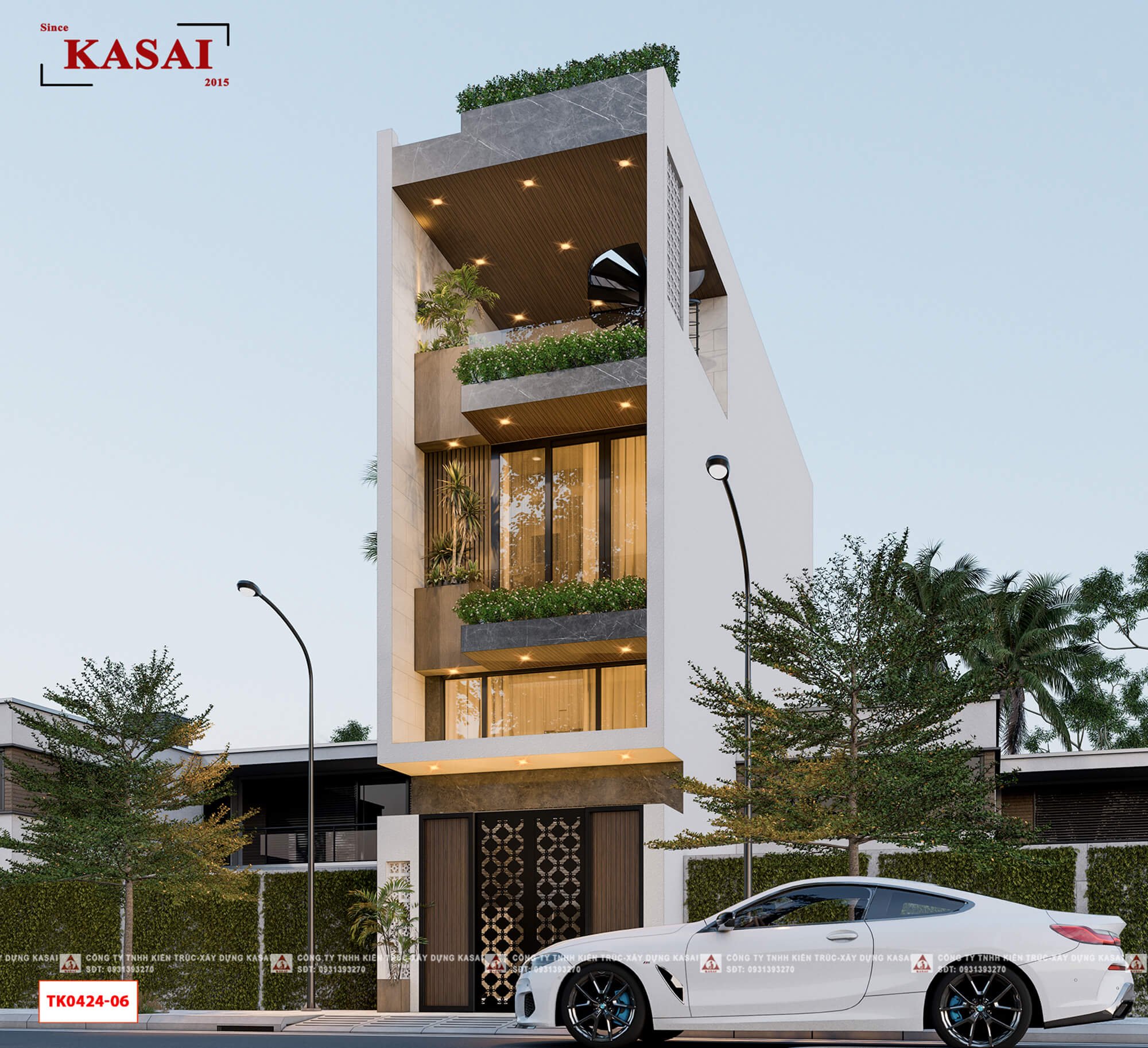 Mặt tiền thiết kế nhà 3 tầng có gác lửng ở Hải Châu