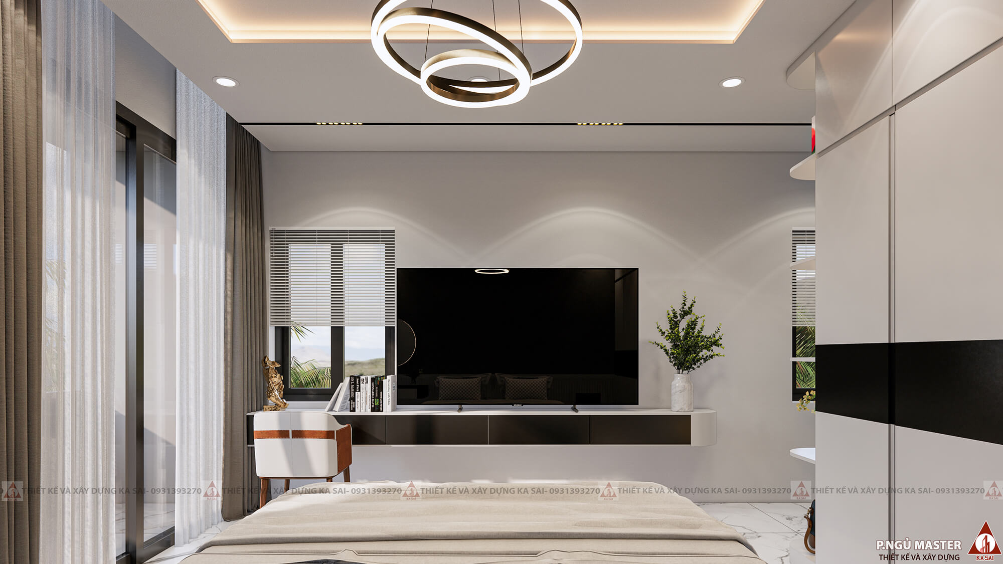 Phòng ngủ 1 mẫu thiết kế nhà quận Ngũ Hành Sơn 3 tầng 5x15m