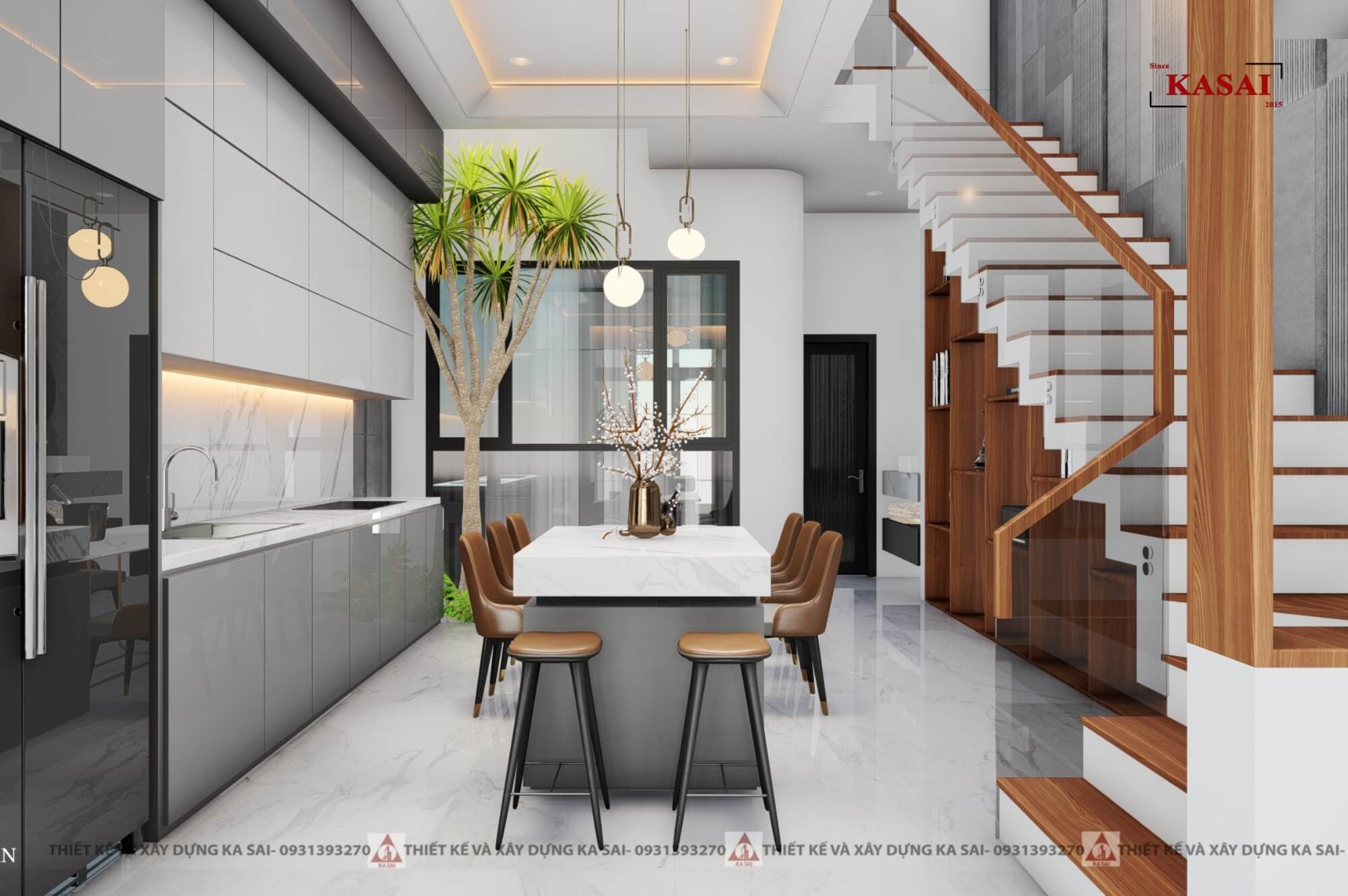 Phòng bếp nhà ống tân cổ điển ở Thanh Khê