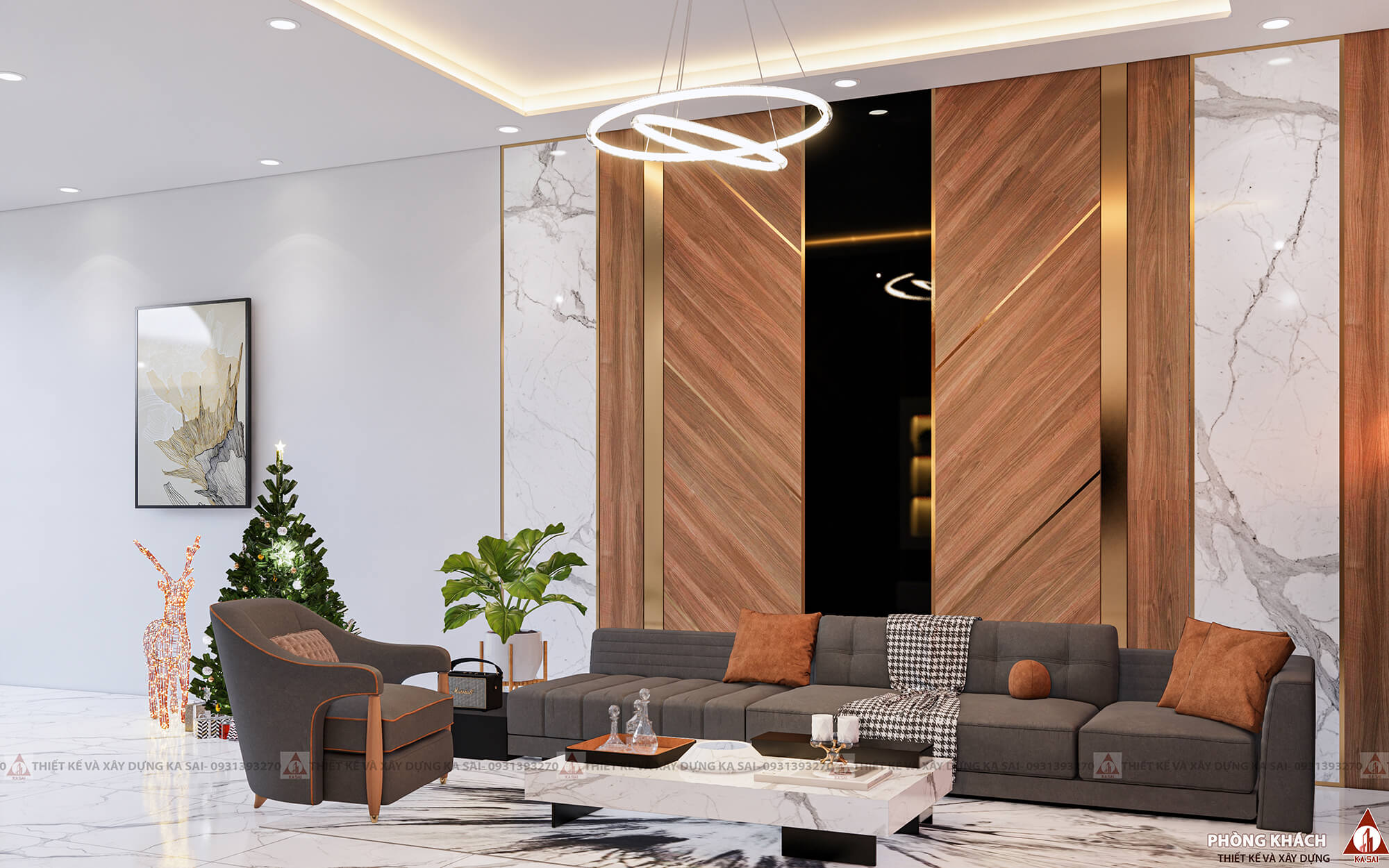 Phòng khách mẫu nhà đẹp 3 tầng 4.5x22m