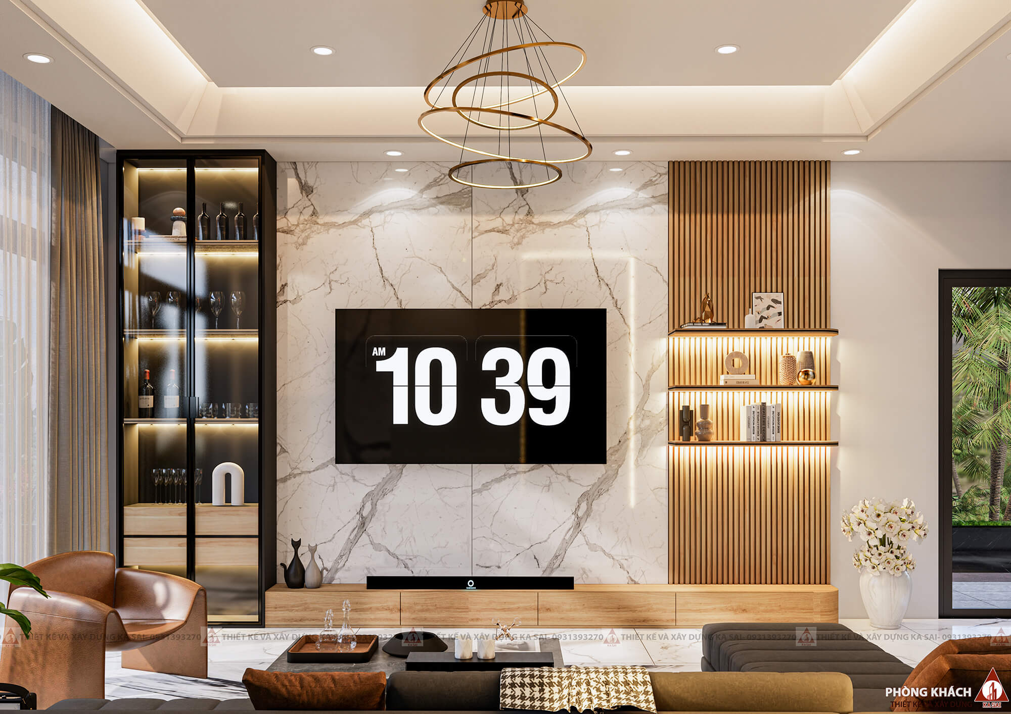 Phòng khách mẫu thiết kế nhà quận Ngũ Hành Sơn 3 tầng 5x15m