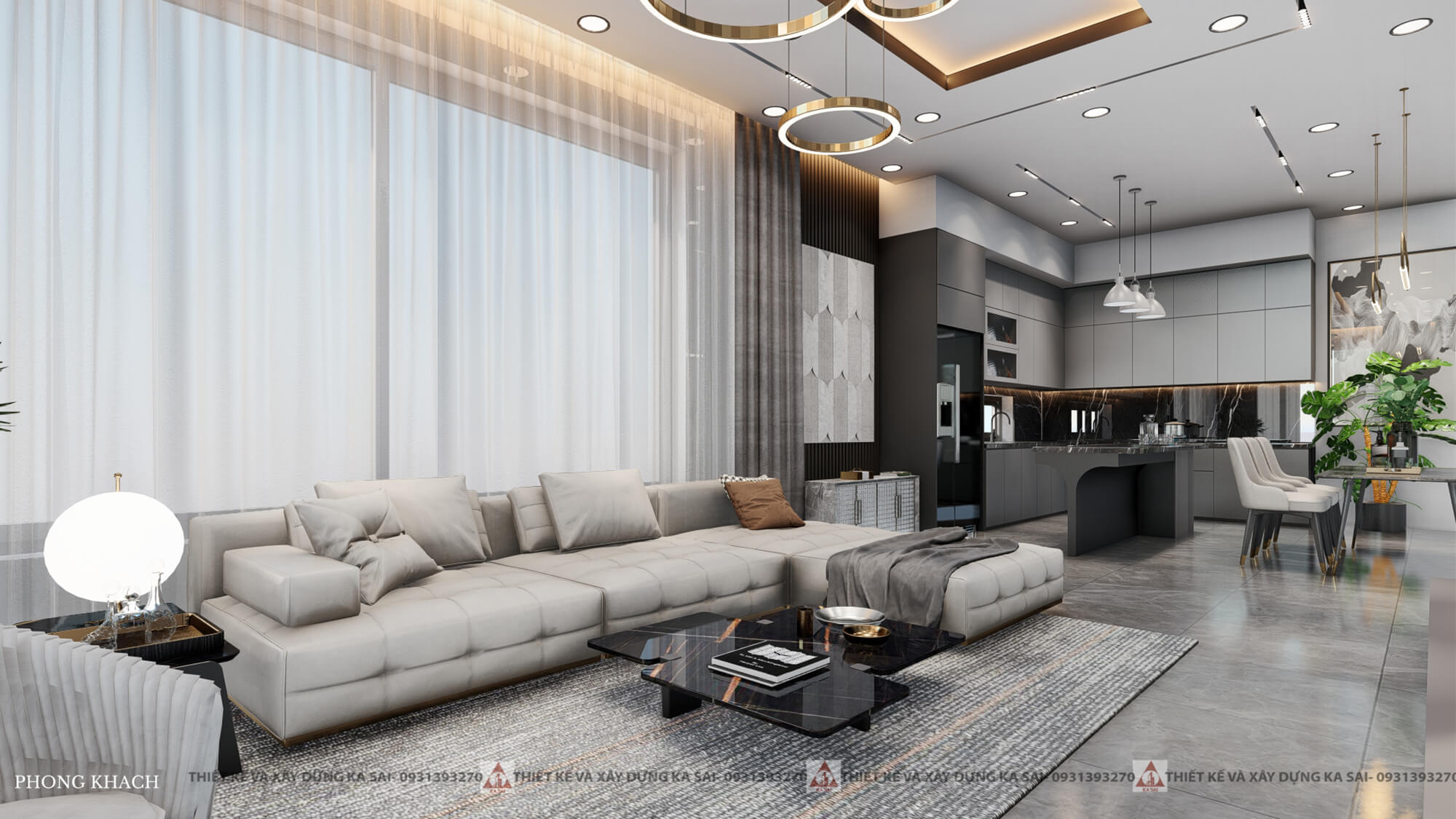 Phòn khách thiết kế biệt thự 8x15