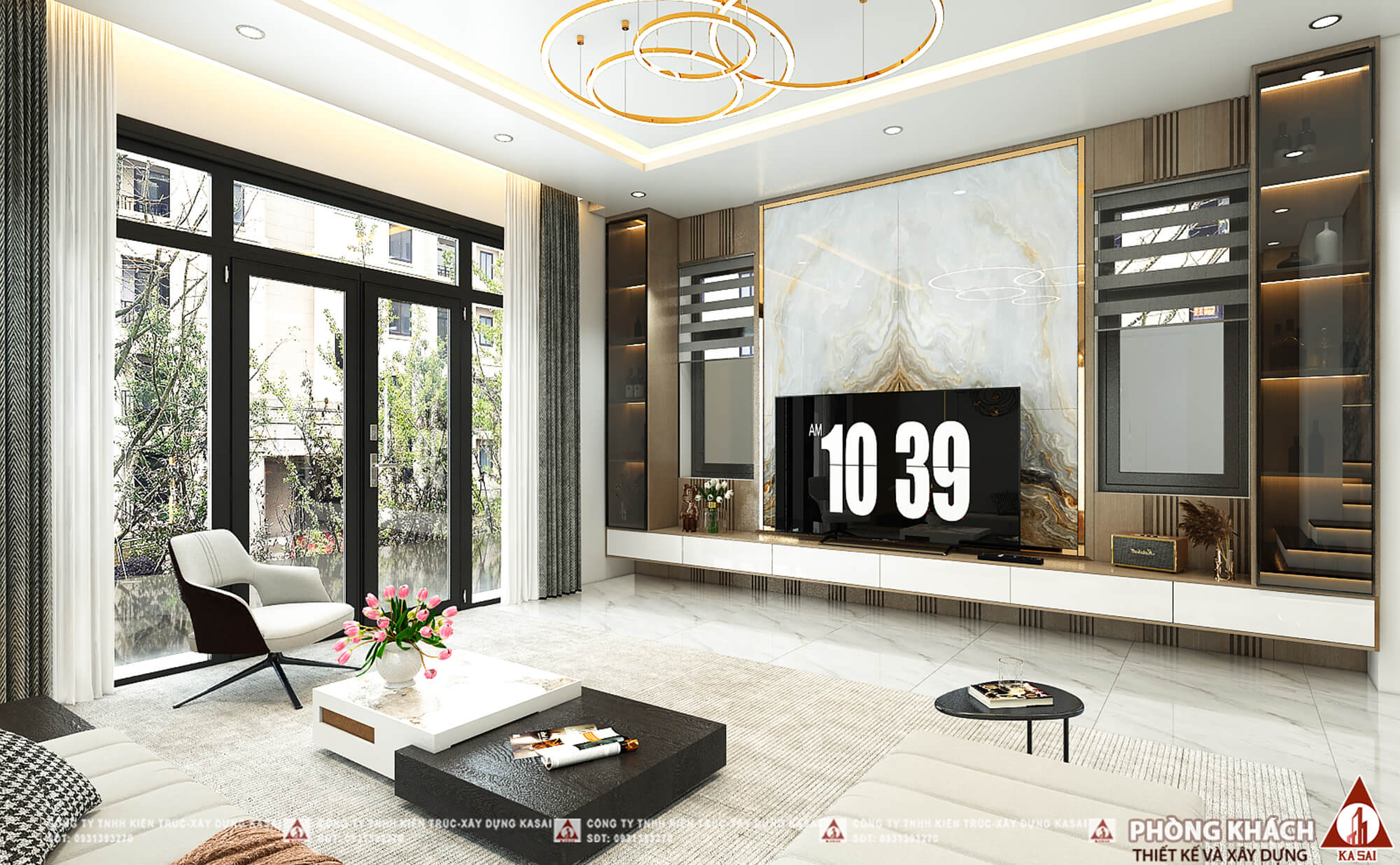 Phòng khách thiết kế biệt thự tại Đà Nẵng 3 tầng
