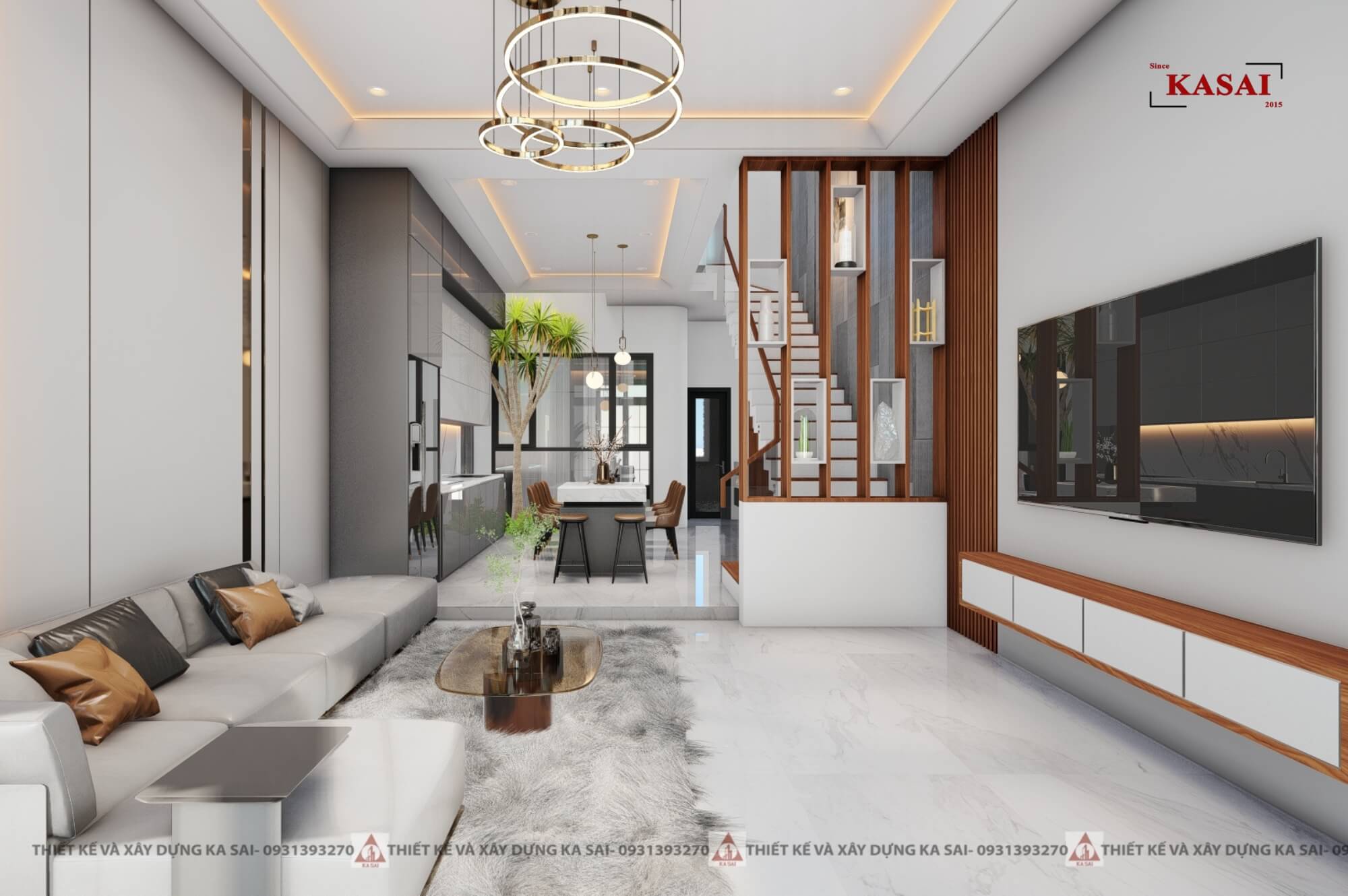 Phòng khách nhà ống tân cổ điển ở Thanh Khê