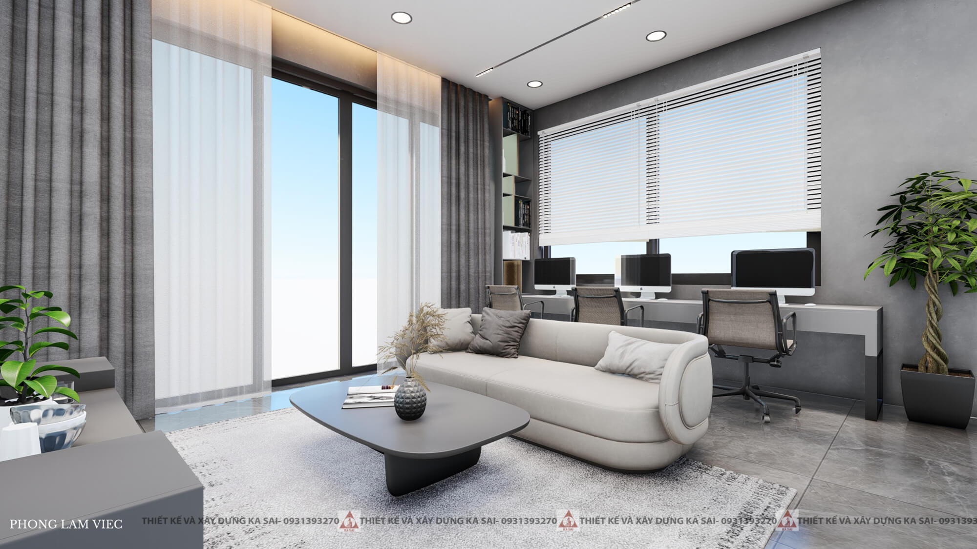 Phòng làm việc thiết kế biệt thự 8x15