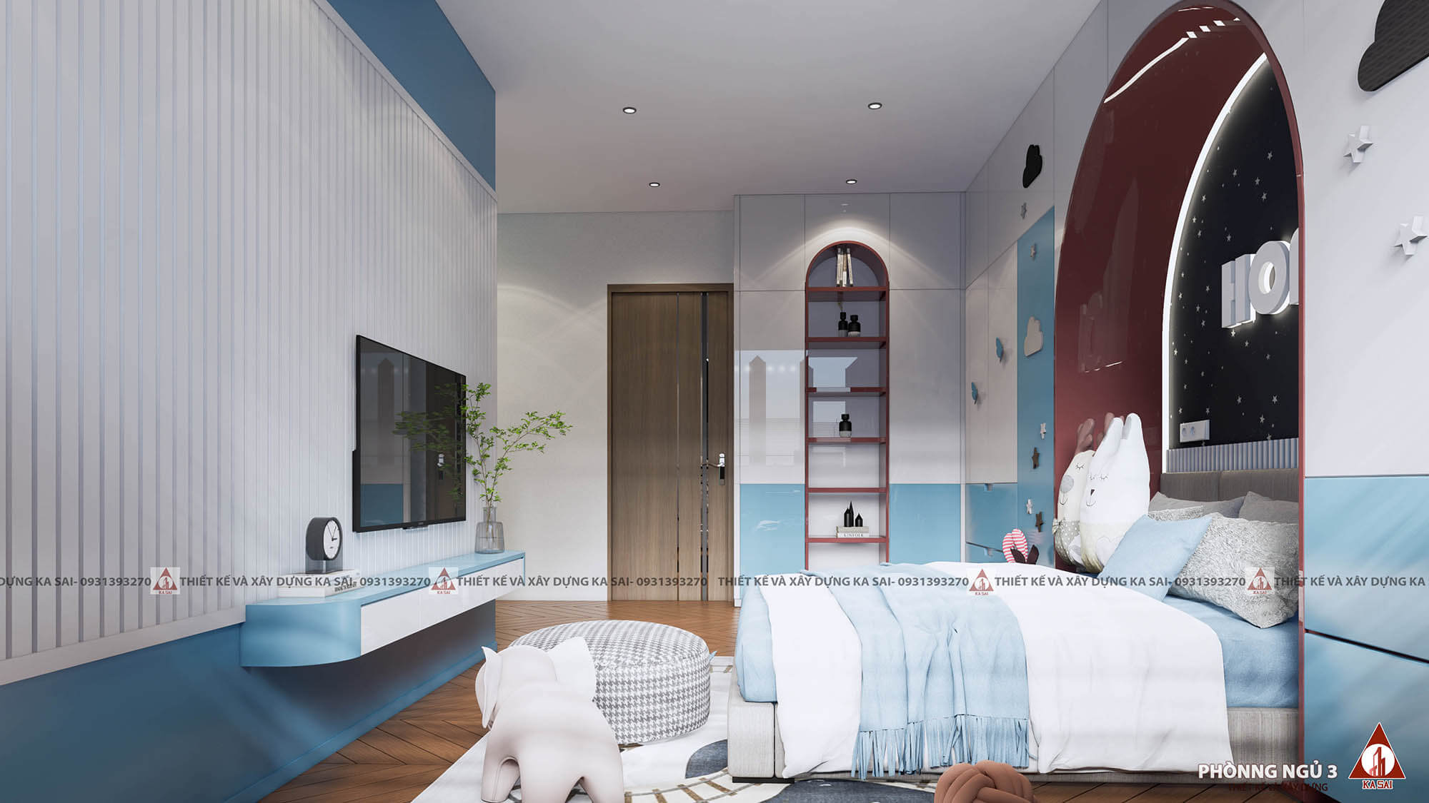 Phòng ngủ nhà 2 tầng 5x16m đẹp 4 phòng ngủ