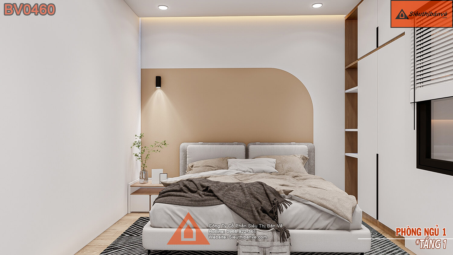 Phòng ngủ 1 mẫu nhà 4 tầng 5x24m