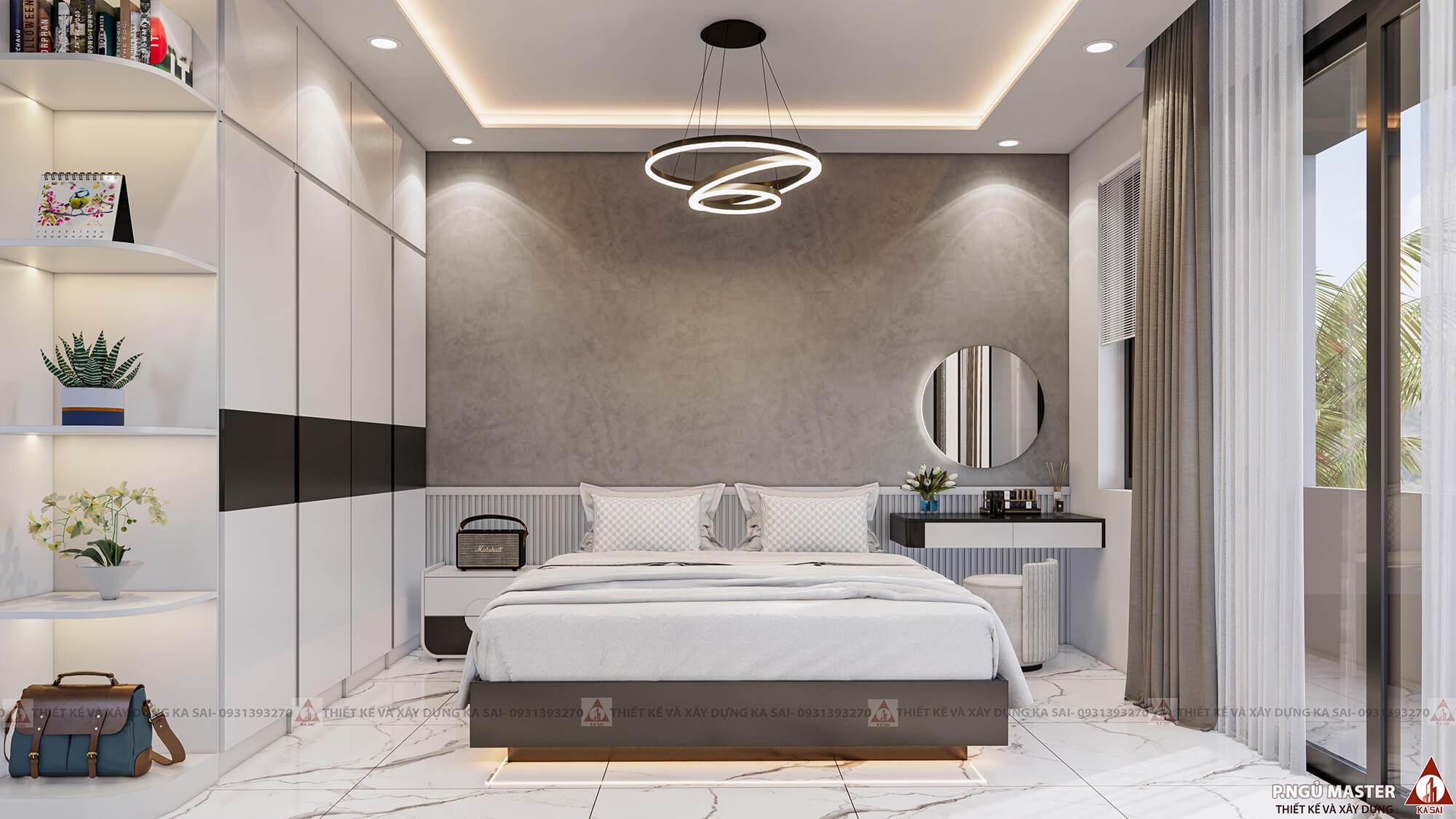 Phòng ngủ 1 mẫu thiết kế nhà quận Ngũ Hành Sơn 3 tầng 5x15m
