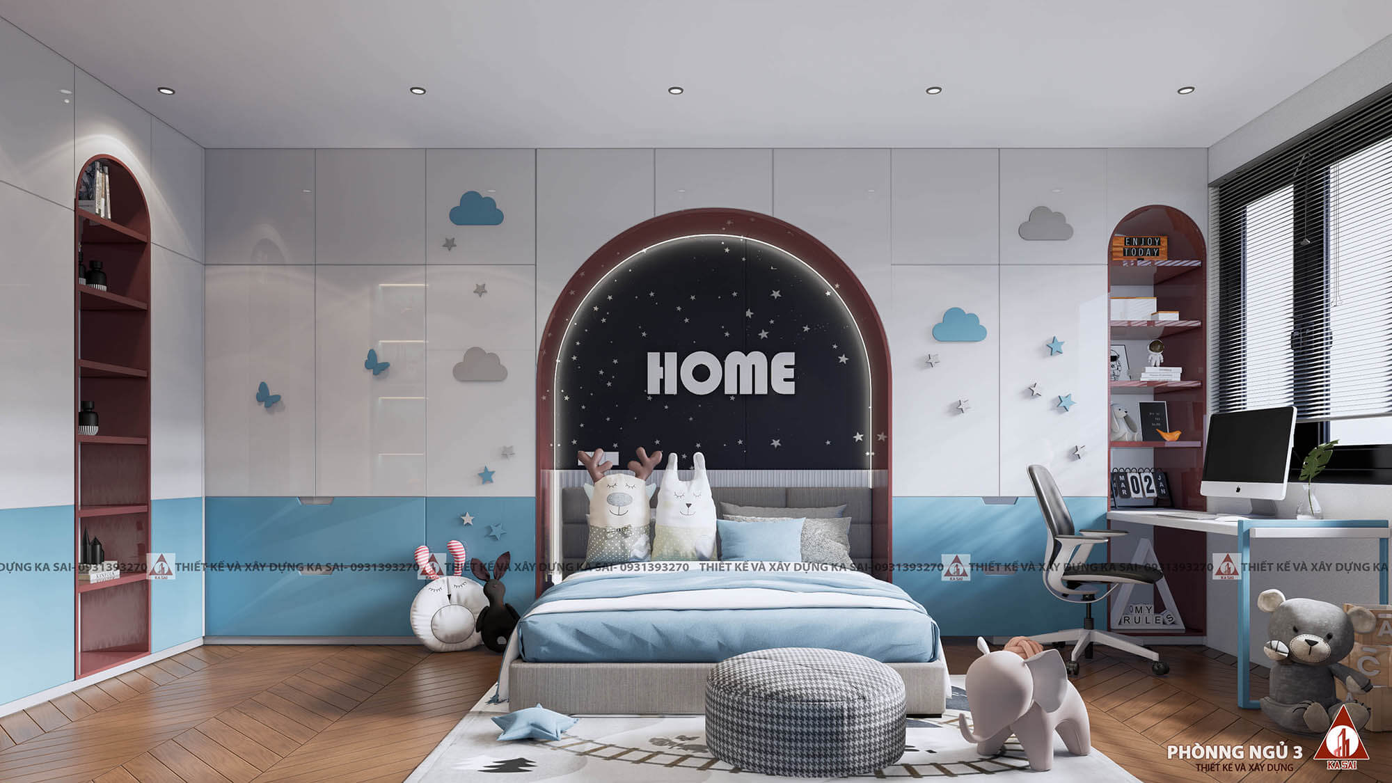 Phòng ngủ nhà 2 tầng 5x16m đẹp 4 phòng ngủ