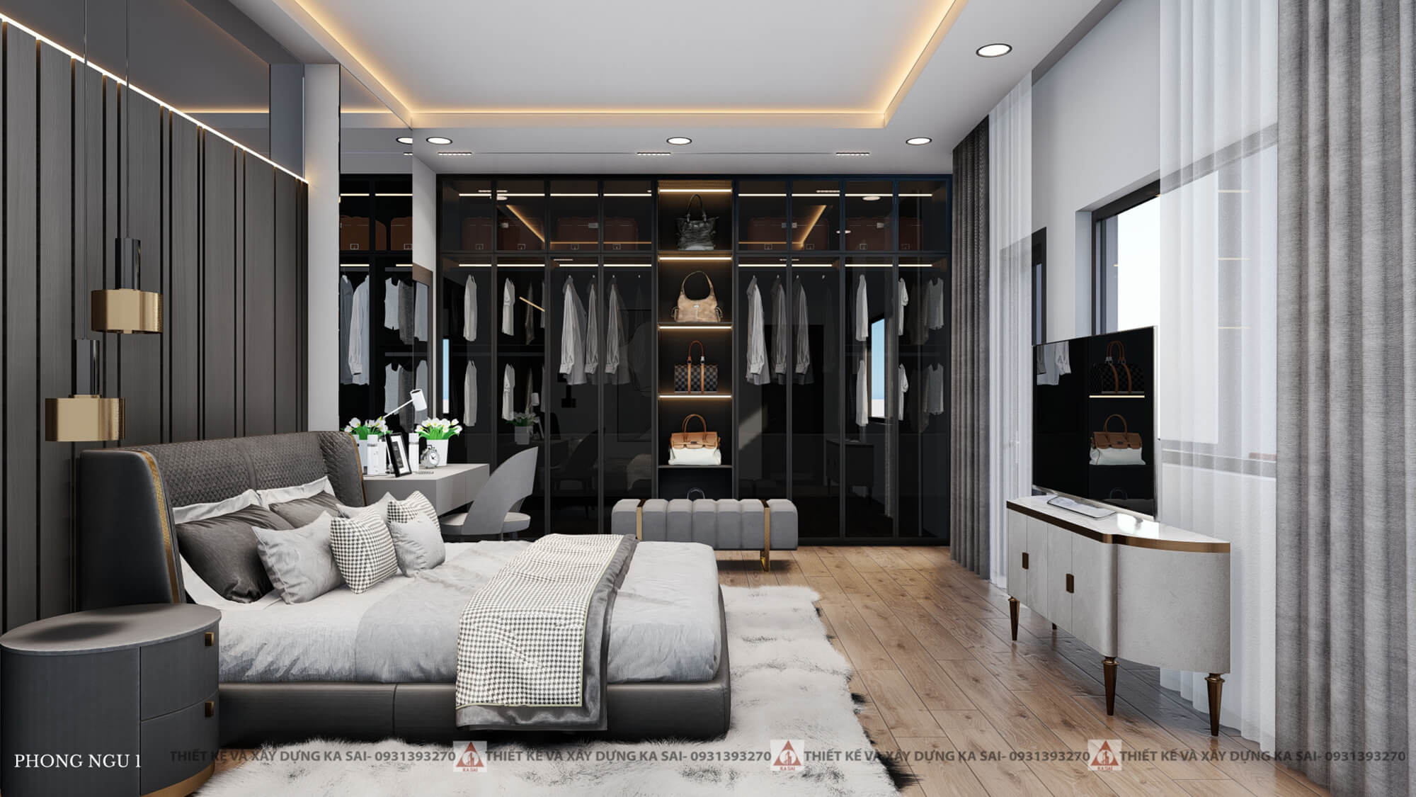 Phòng ngủ 1 thiết kế biệt thự 8x15
