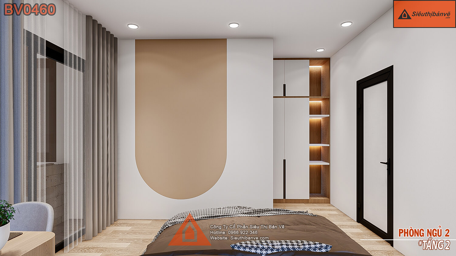 Phòng ngủ 2 mẫu nhà 4 tầng 5x24m