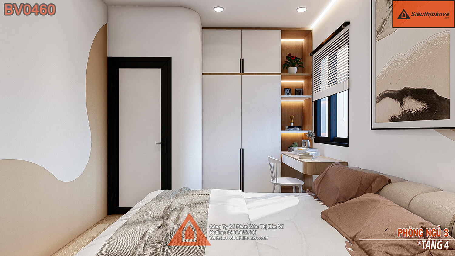 Phòng ngủ 3 mẫu nhà 4 tầng 5x24m