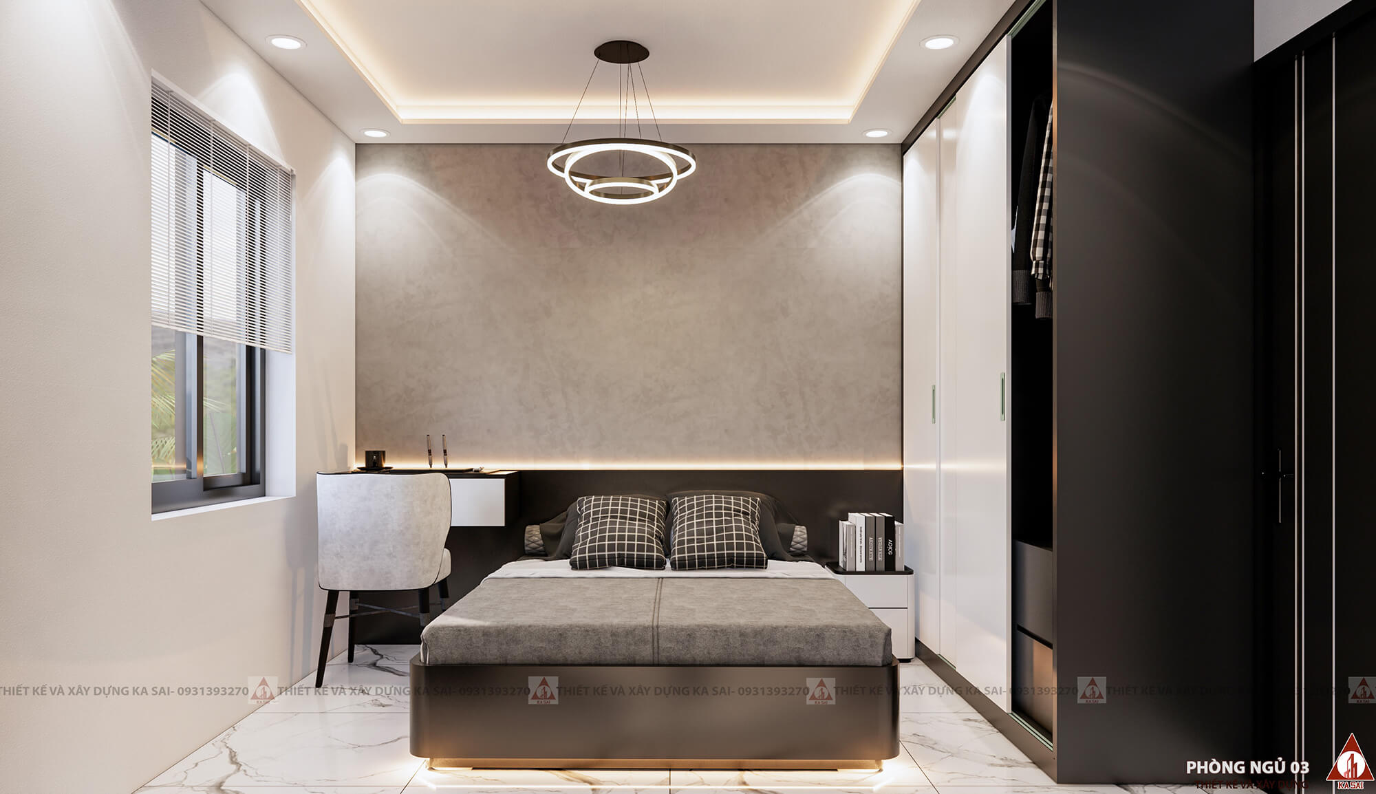 Phòng ngủ 3 mẫu thiết kế nhà quận Ngũ Hành Sơn 3 tầng 5x15m