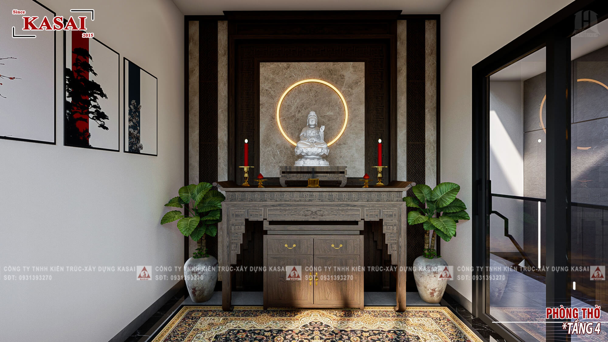 Phòng thờ nhà ống tân cổ điển 4 tầng có thang máy