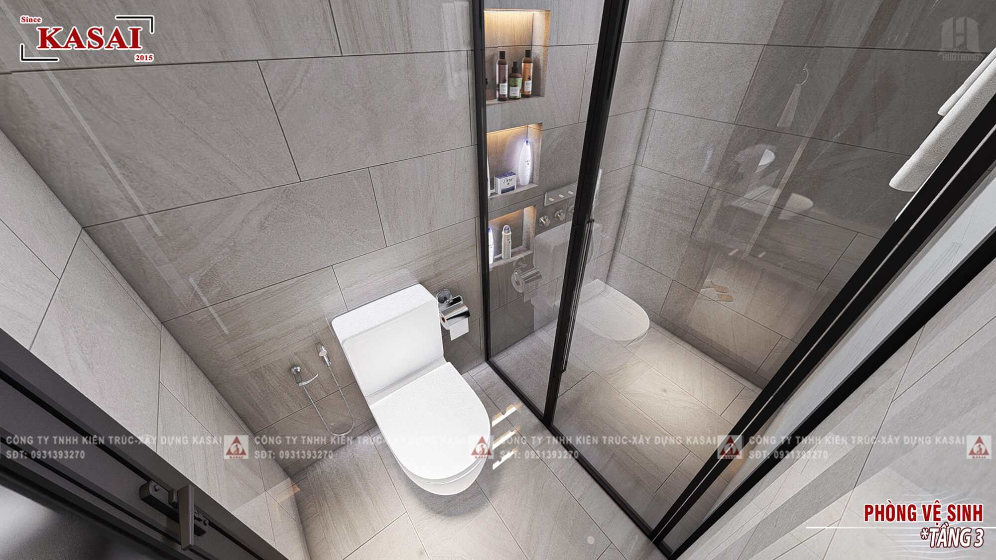 Phòng WC nhà ống tân cổ điển 4 tầng có thang máy