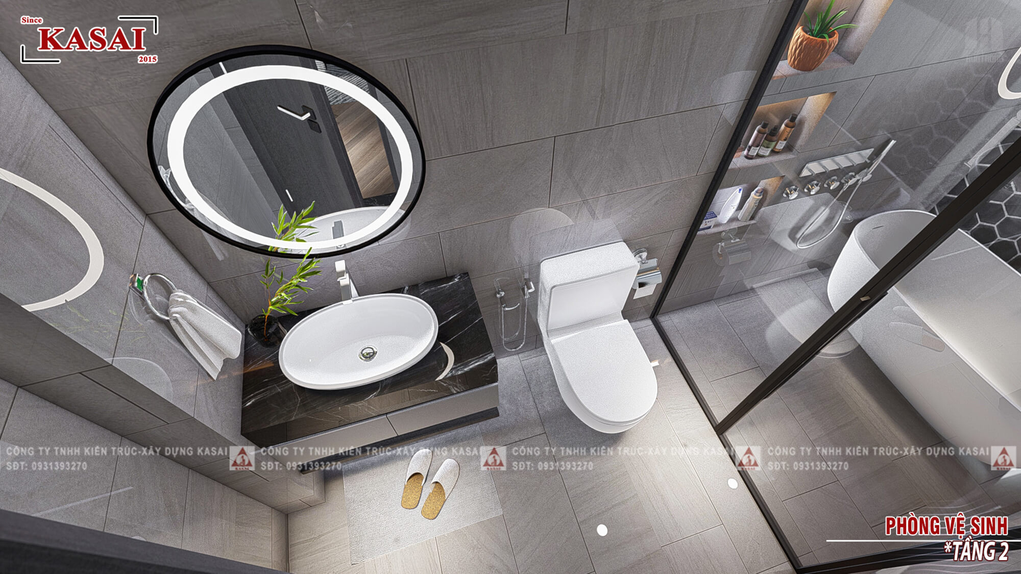 Phòng WC nhà ống tân cổ điển 4 tầng có thang máy