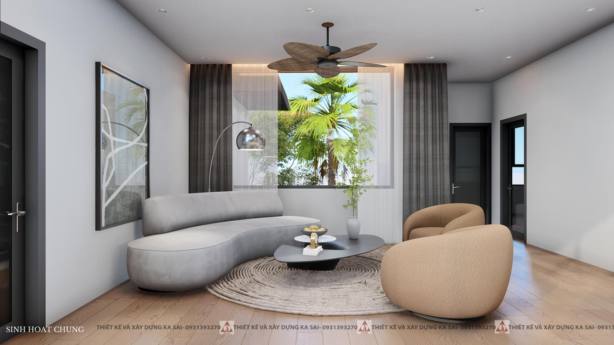 Phòng sinh hoạt chung mẫu thiết kế nhà Hòa Vang Villa