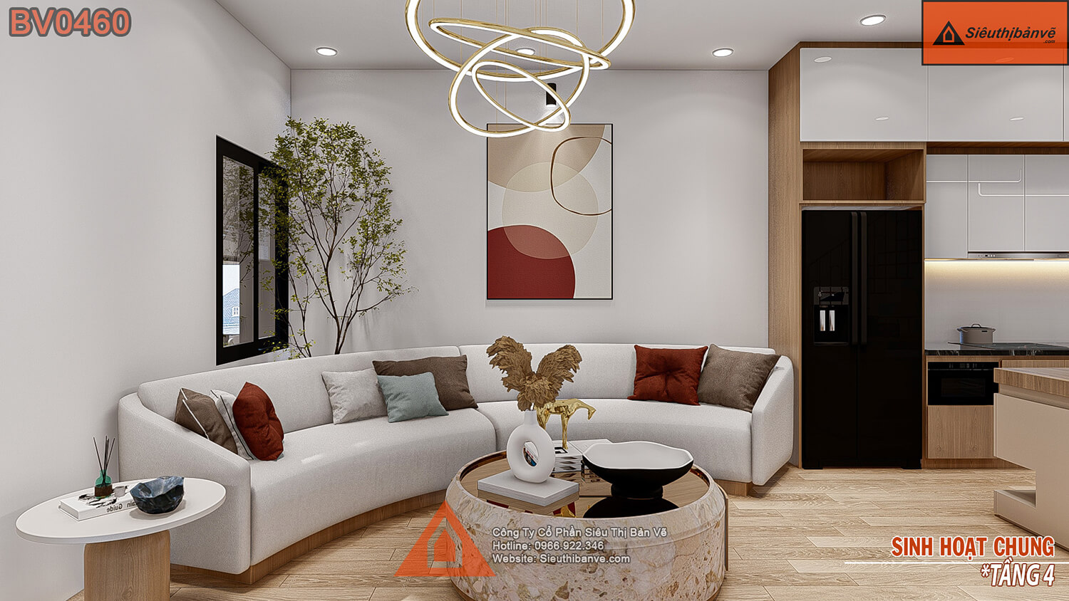Phòng sinh hoạt chung mẫu nhà 4 tầng 5x24m