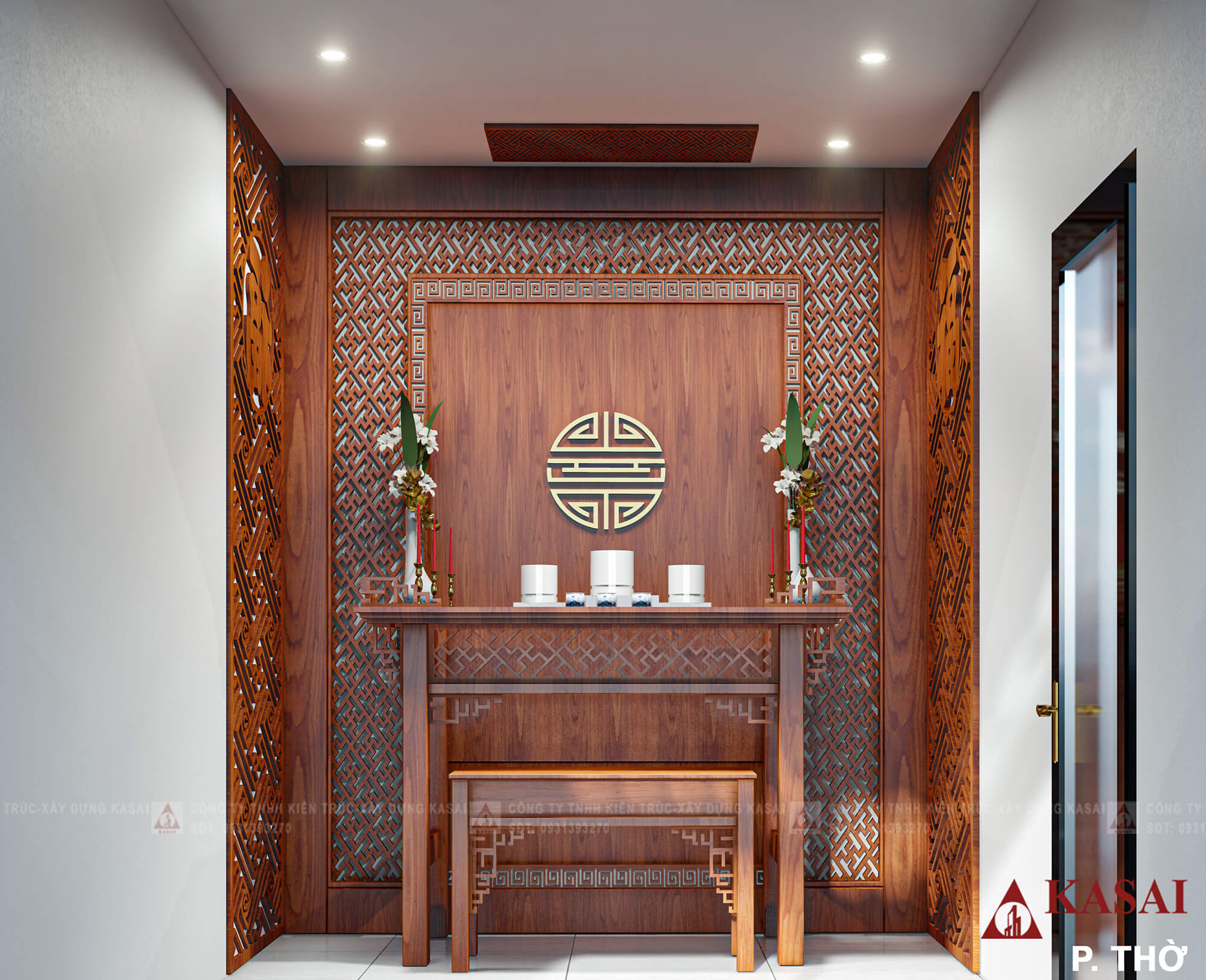 Phòng thờ biệt thự 3 tầng mái bằng