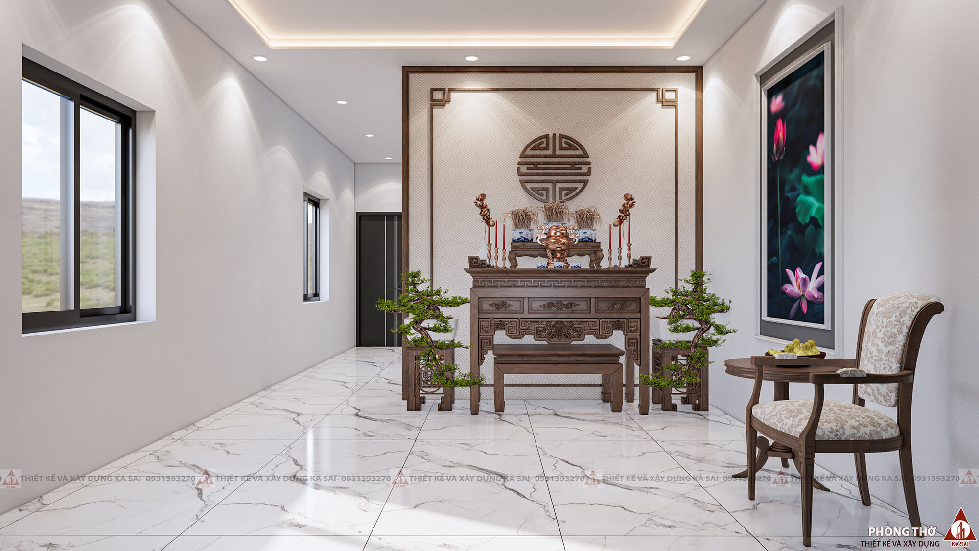 Phòng ngủ thờ mẫu thiết kế nhà quận Ngũ Hành Sơn 3 tầng 5x15m