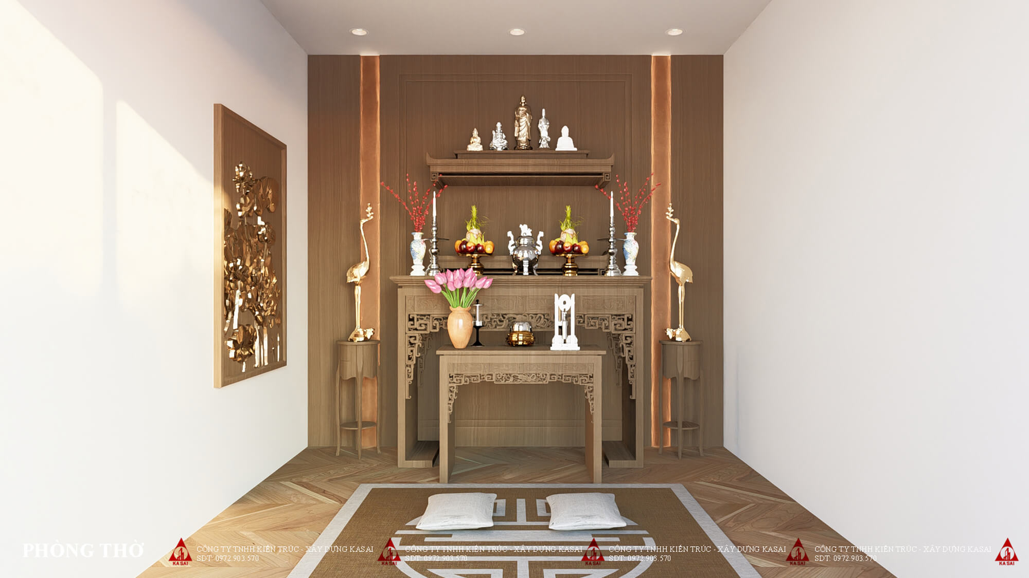 Phòng thờ nhà 4 tầng đẹp hiện đại